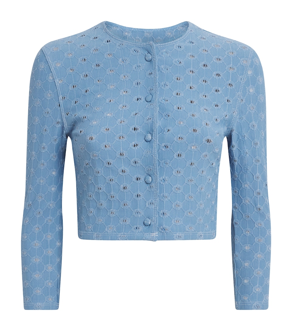Devon Windsor Womens Open-Work Reed Cropped Jacket Capri