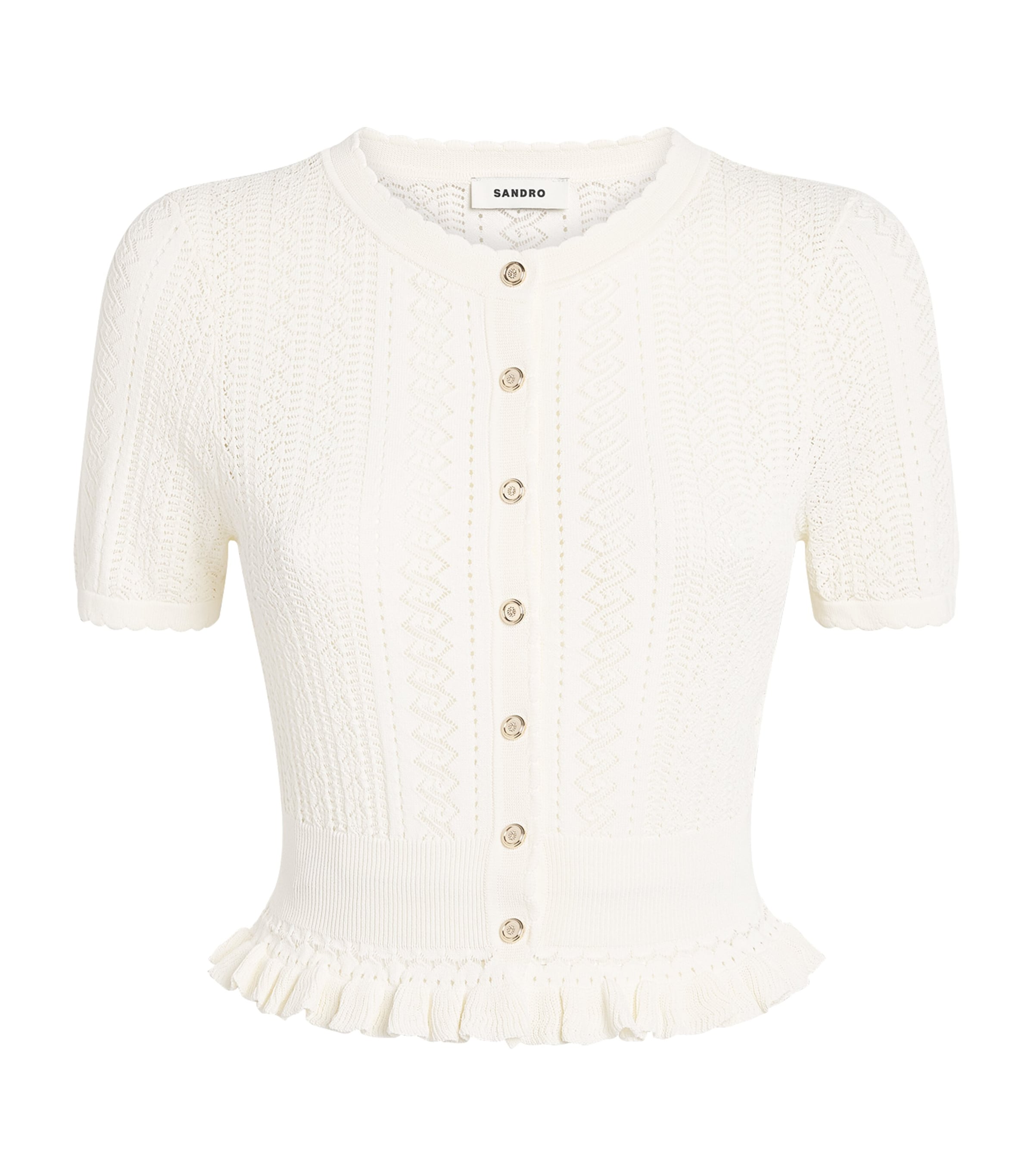 Sandro Paris Womens Pointelle-Knit Cropped Cardigan Ecru