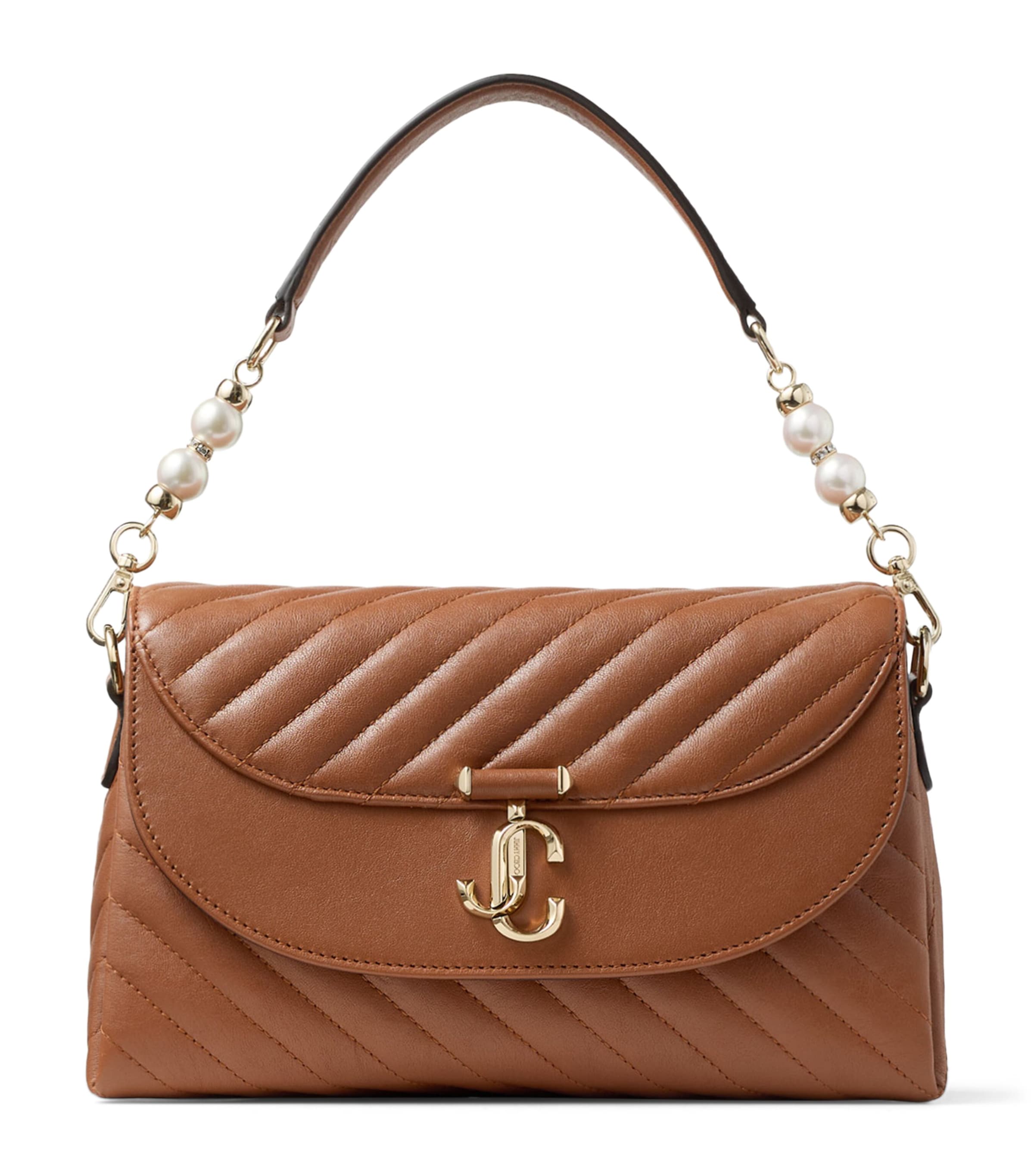 Jimmy Choo Leather Curve Top-Handle Bag Tan/shiny Gold