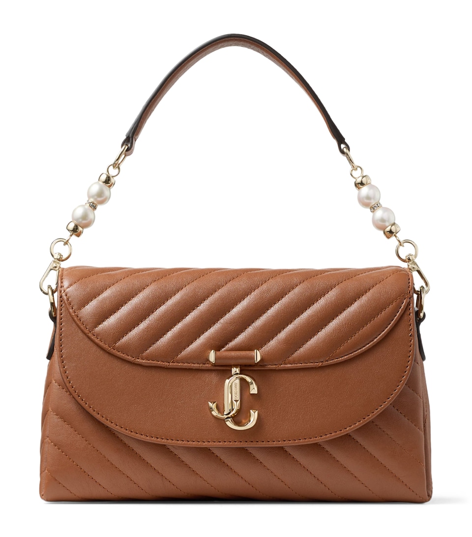 Jimmy Choo Leather Curve Top-Handle Bag Tan/shiny Gold