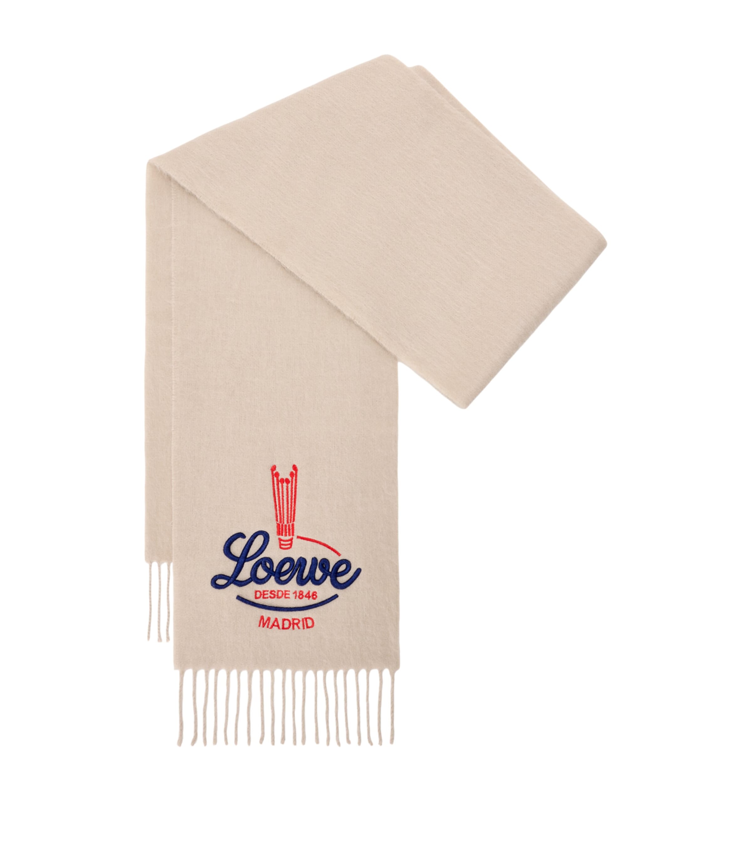 LOEWE Alpaca-Wool Embroidered Scarf Light Beige