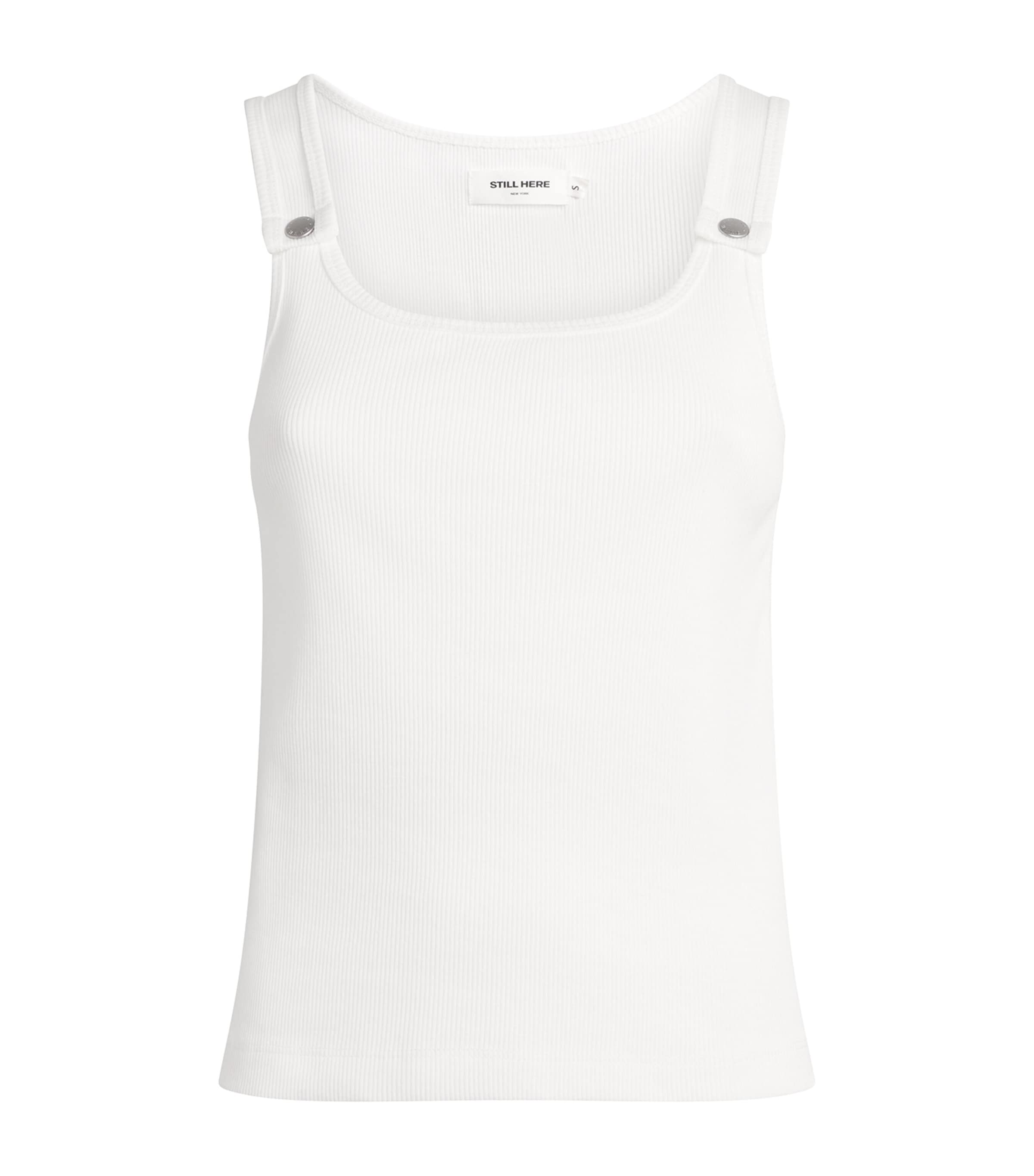 STILL HERE Womens Stretch-Cotton Snap Tank Top Milk
