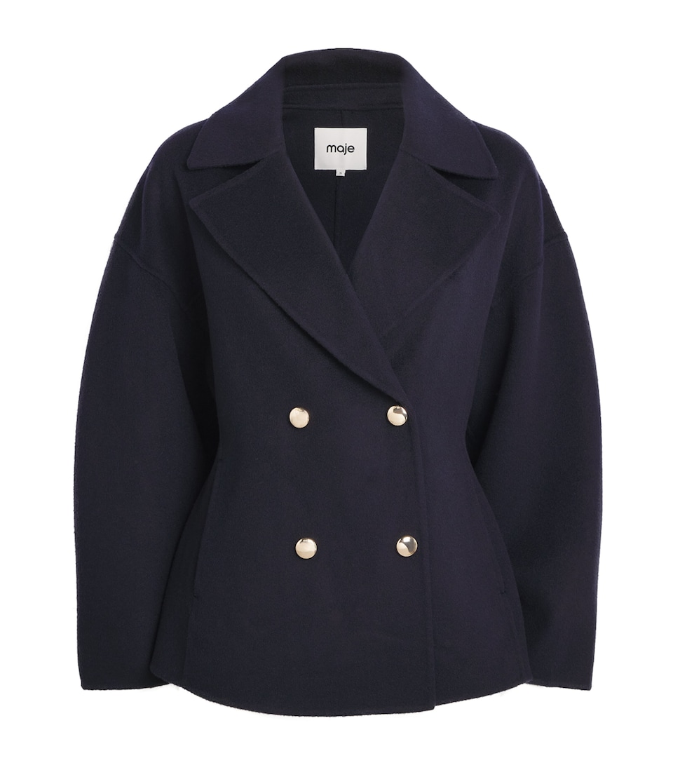 Maje Womens Wool Pea Coat Navy