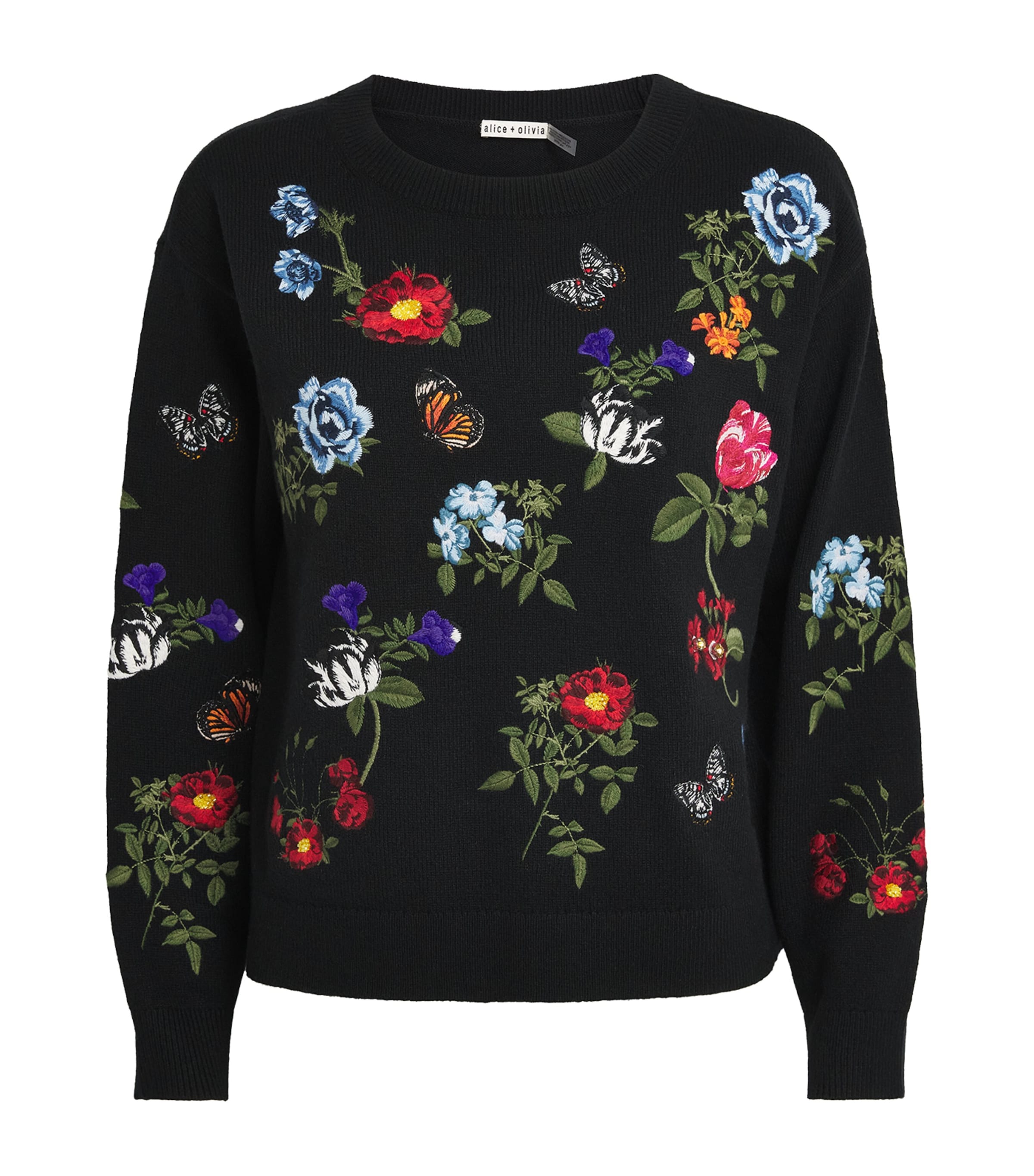 Alice+Olivia Womens Wool-Blend Embroidered Teanna Sweater Black Multi