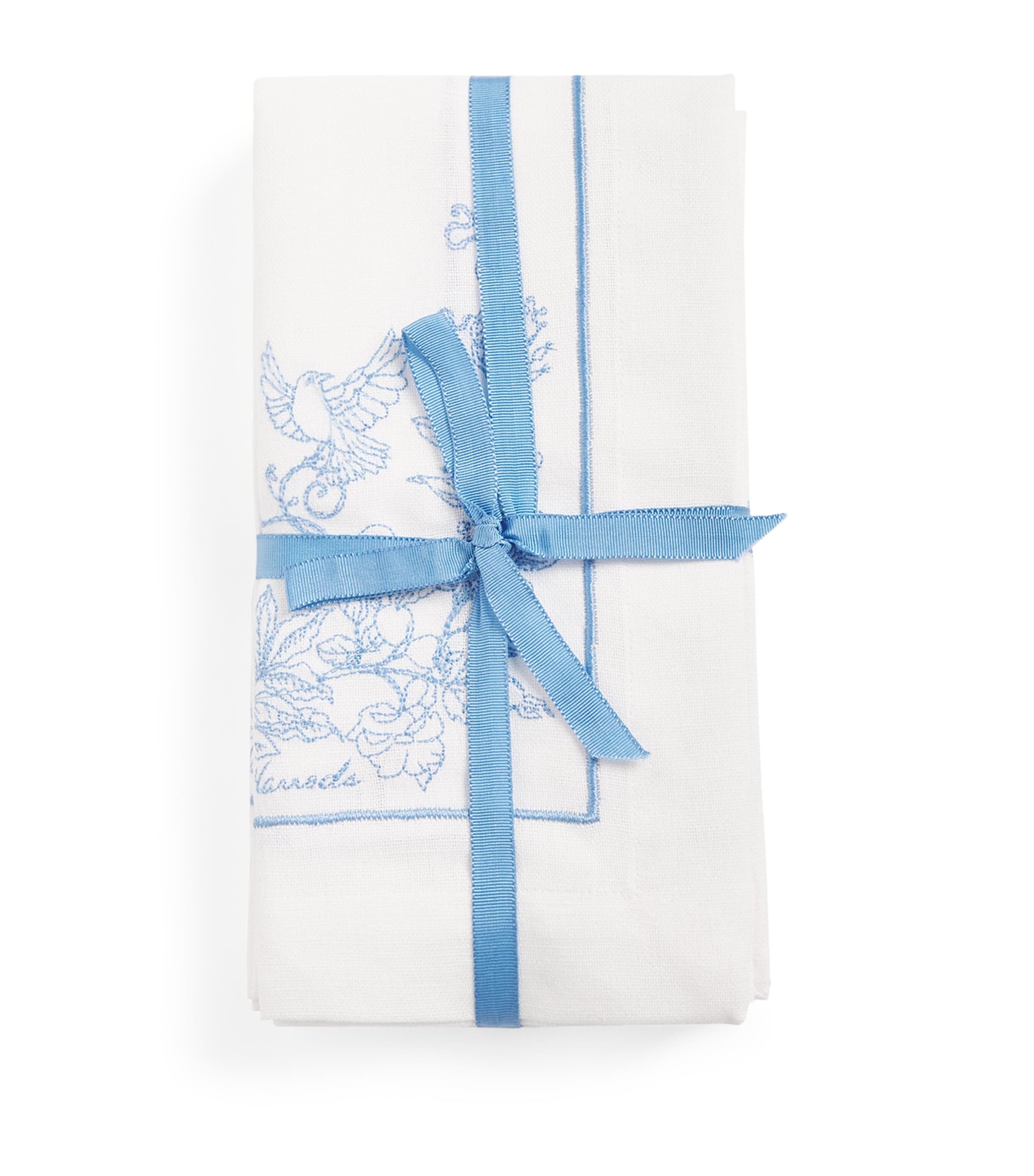 Harrods Set of 4 Cotton-Linen Embroidered Napkins Blue