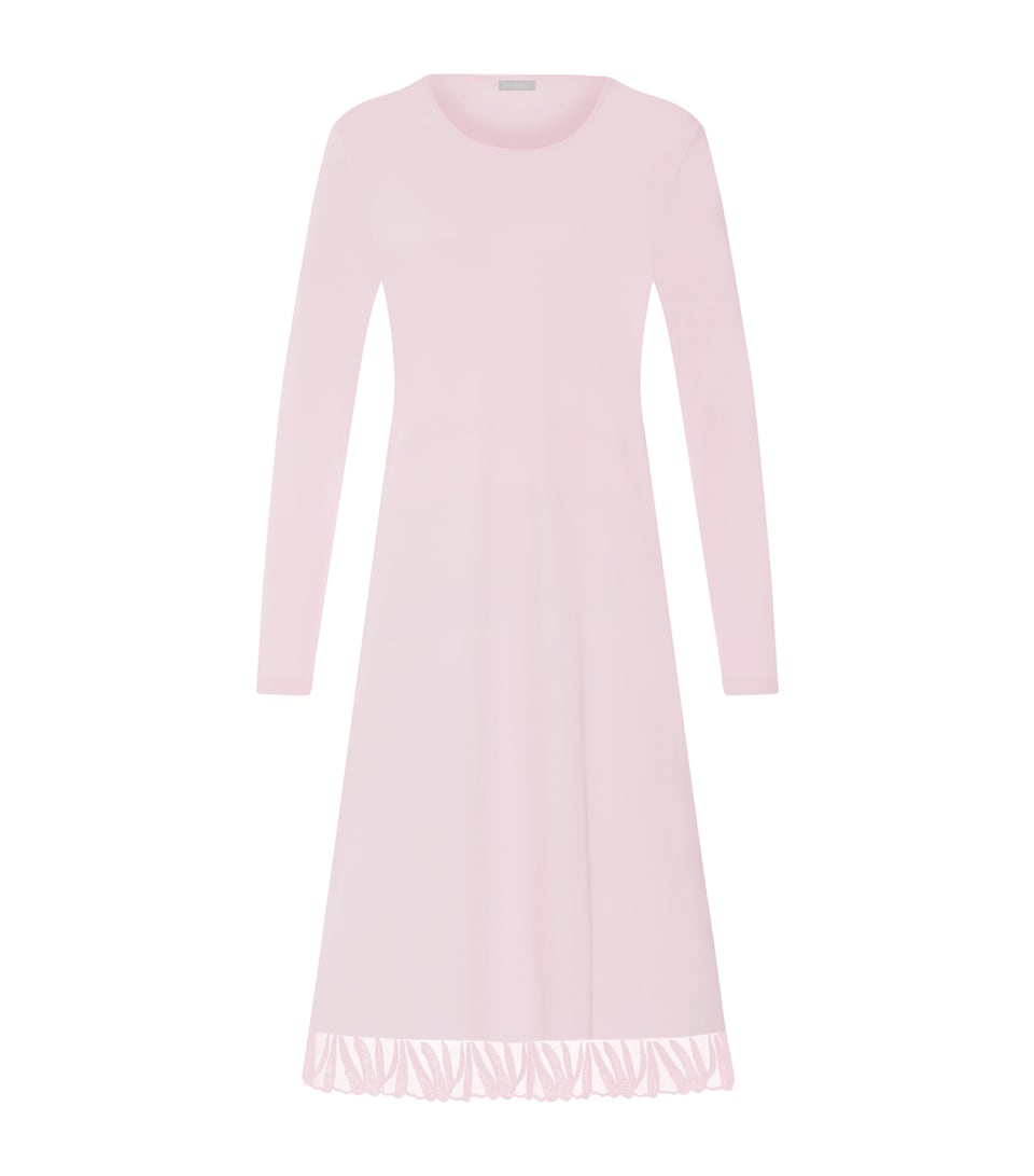 Hanro Womens Cotton Rosaria Long-Sleeve Nightdress Rose Bath