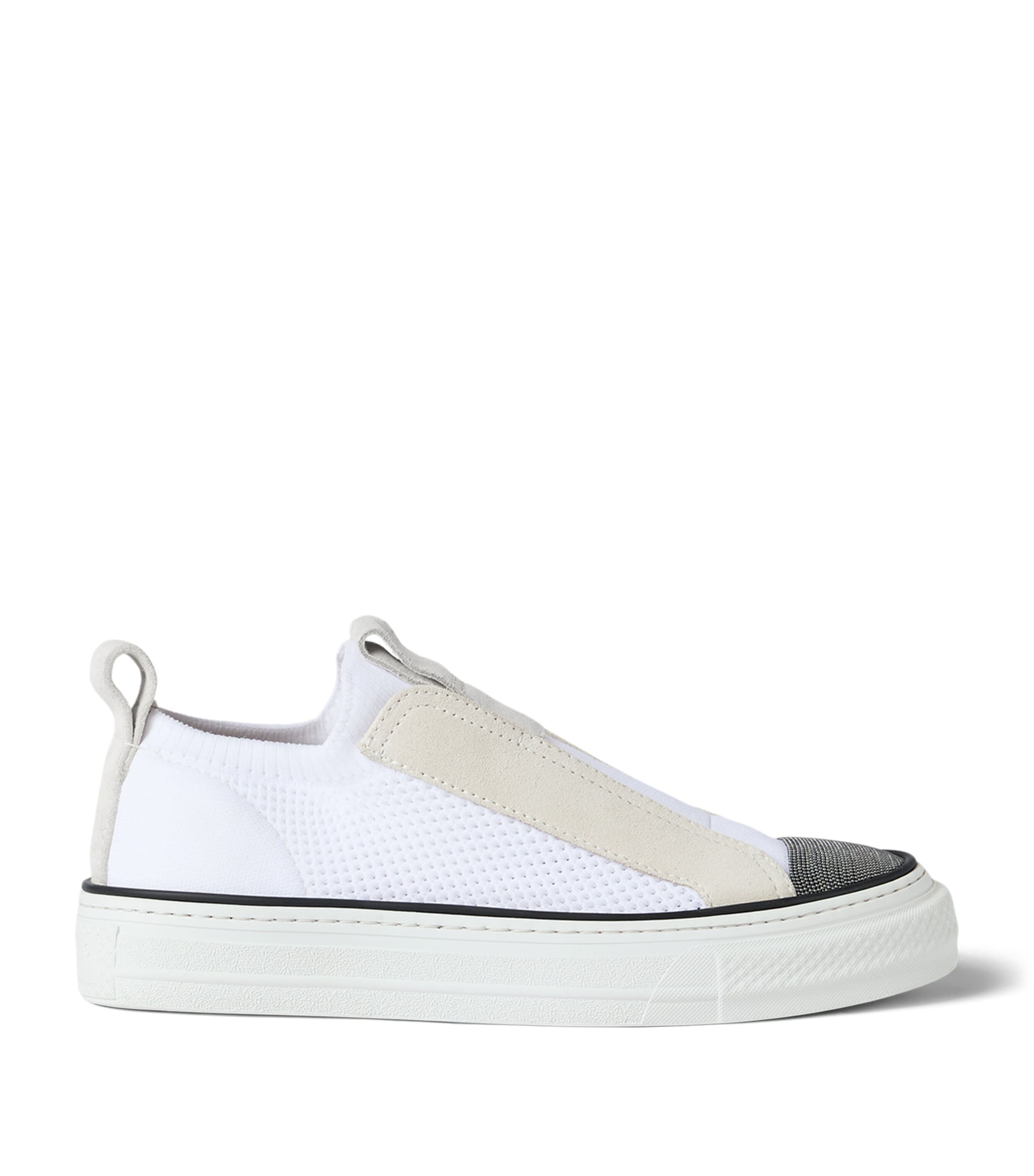 Knitted Suede-Trim Sneakers