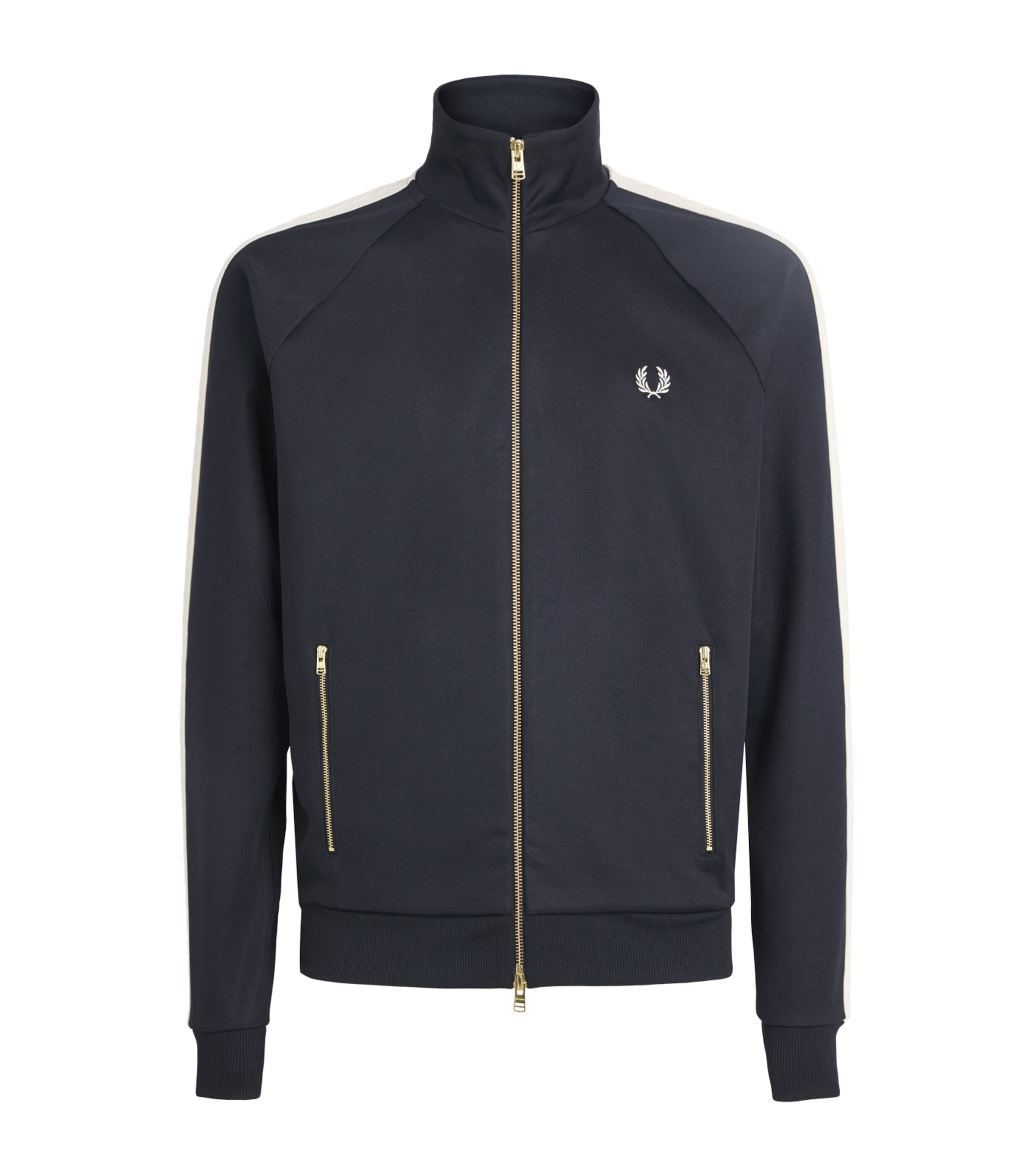 Fred Perry Mens Embroidered Taped Track Jacket Navy
