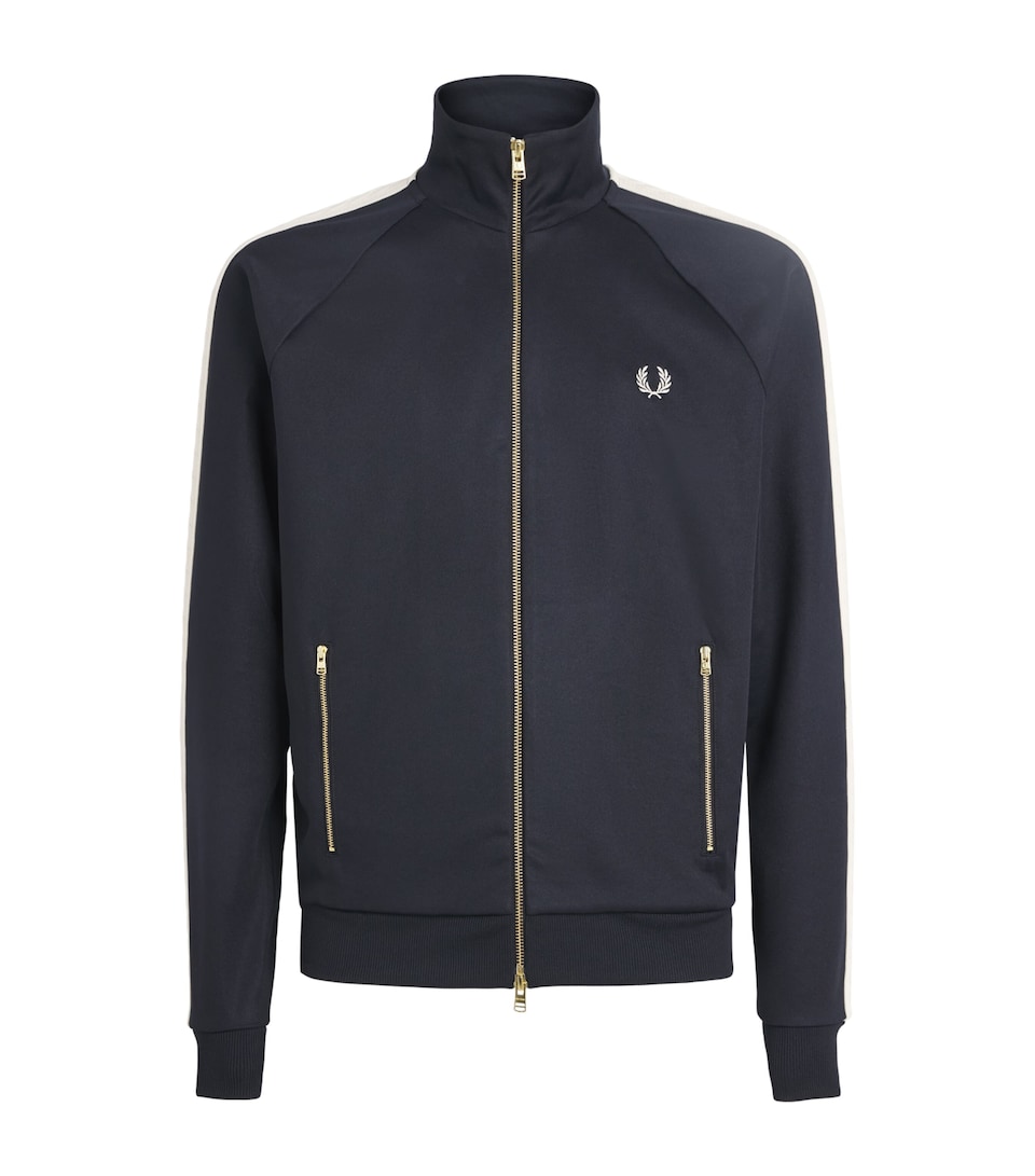 Fred Perry Mens Embroidered Taped Track Jacket Navy