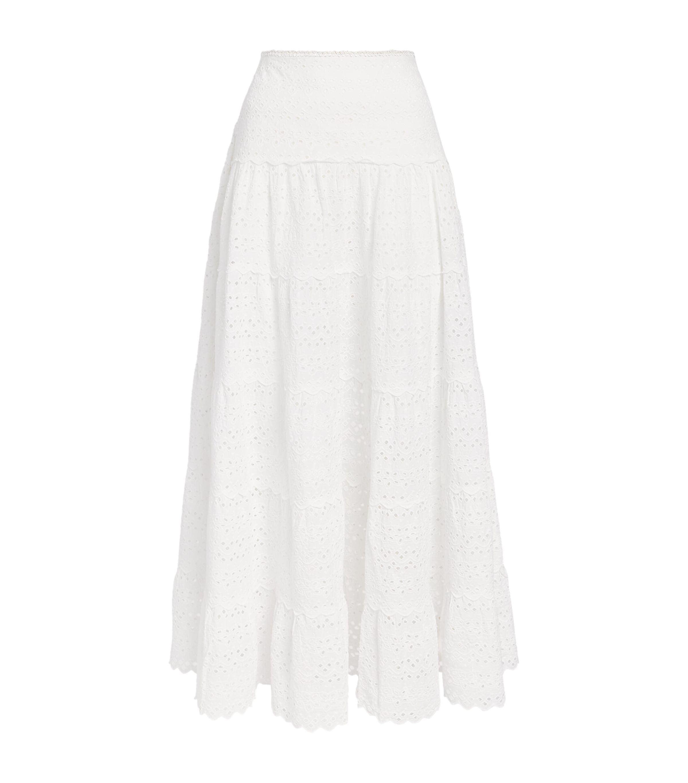 Rixo Womens Cotton Embroidered Ripeka Midi Skirt Ivory