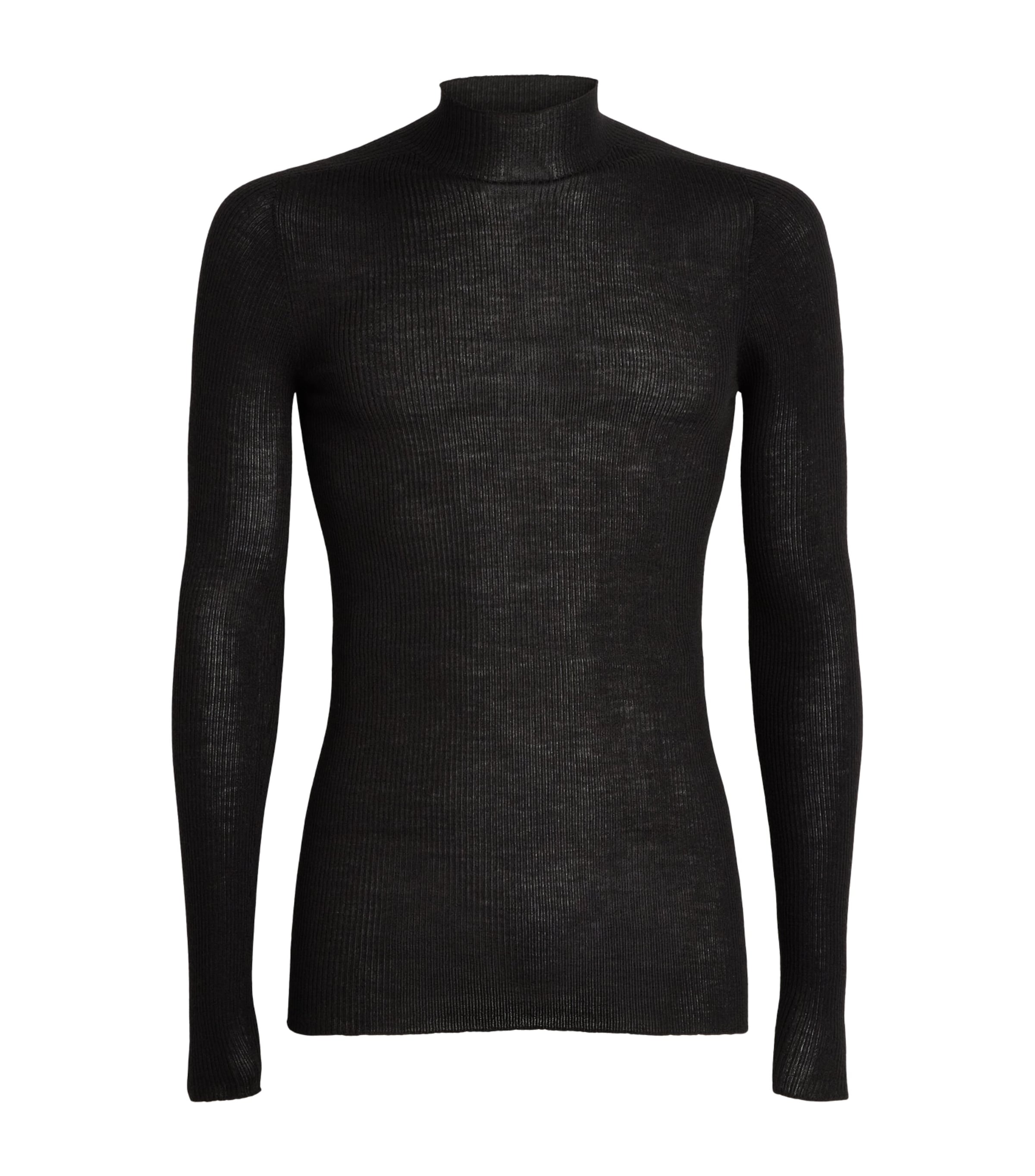 Rick Owens Mens Wool Ribbed Lupetto  Sweater Black