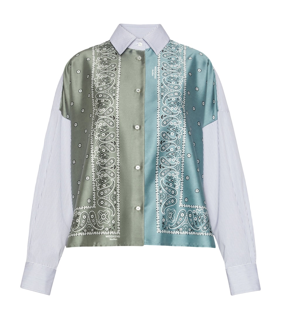 Weekend Max Mara Womens Satin-Front Bandana Print Shirt Kaki