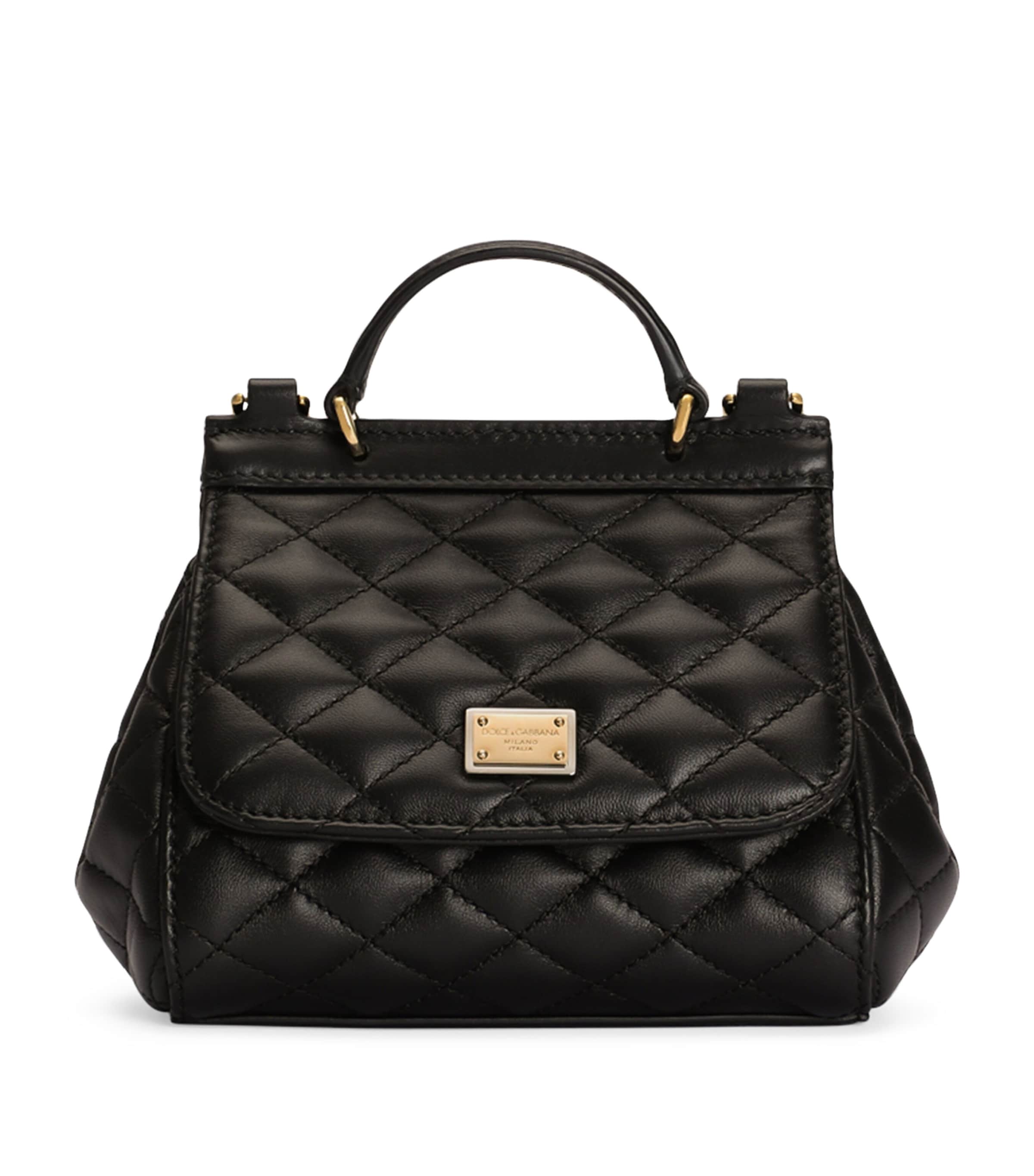 Dolce&Gabbana Kids Nappa Leather Quilted Sicily Shoulder Bag Black/black