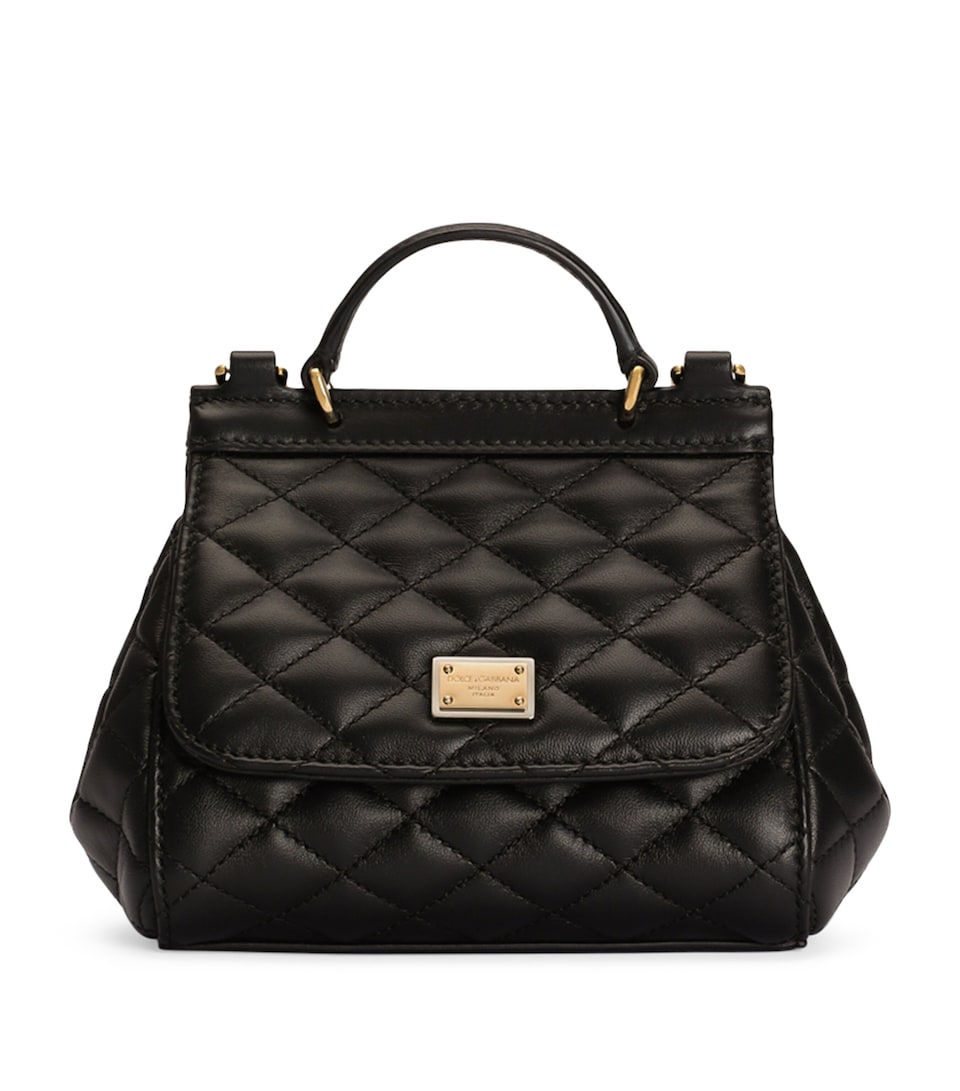 Dolce&Gabbana Kids Nappa Leather Quilted Sicily Shoulder Bag Black/black