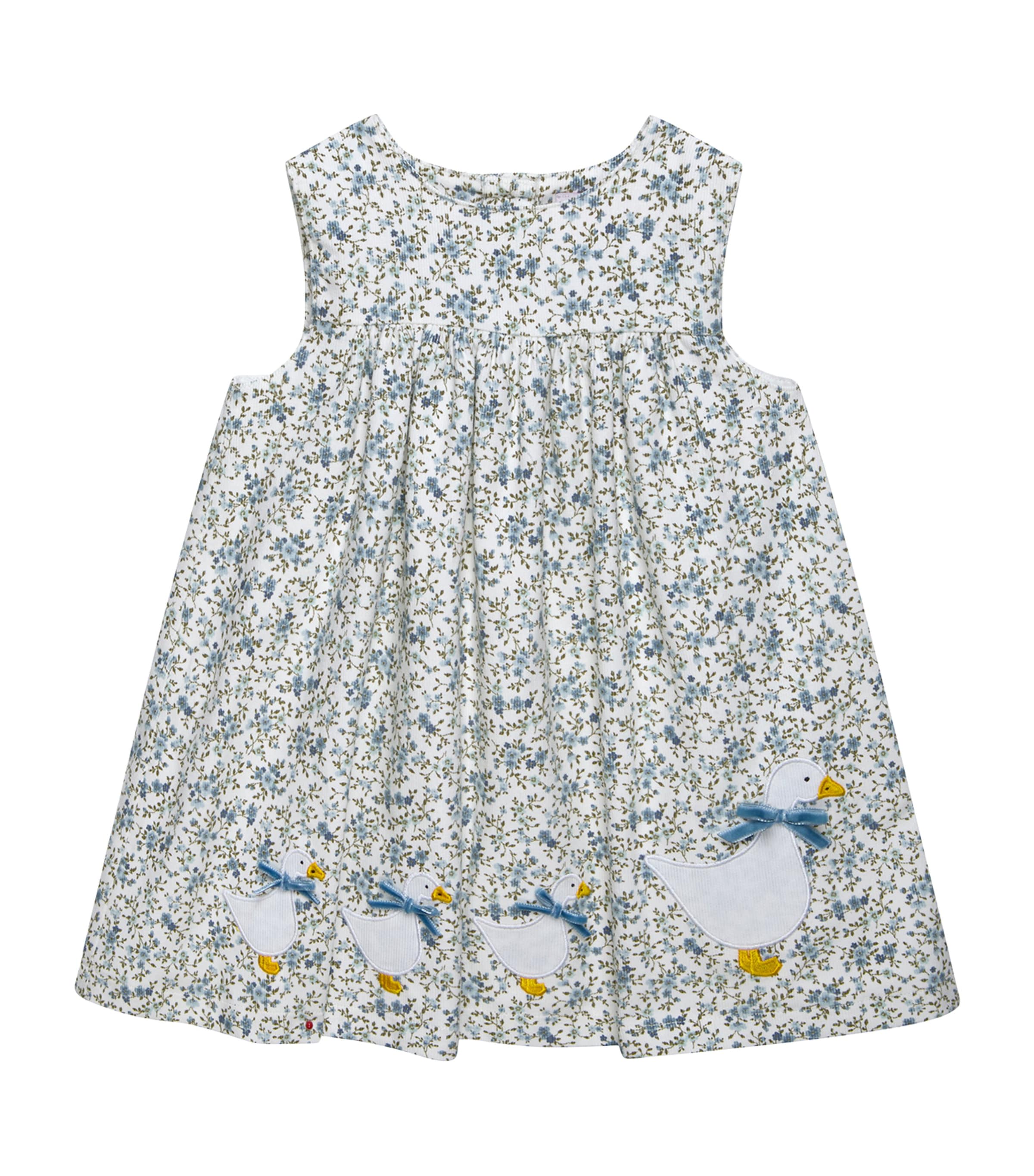 Trotters Cotton Floral Duck Pinafore Dress (0-24 Months) Blue