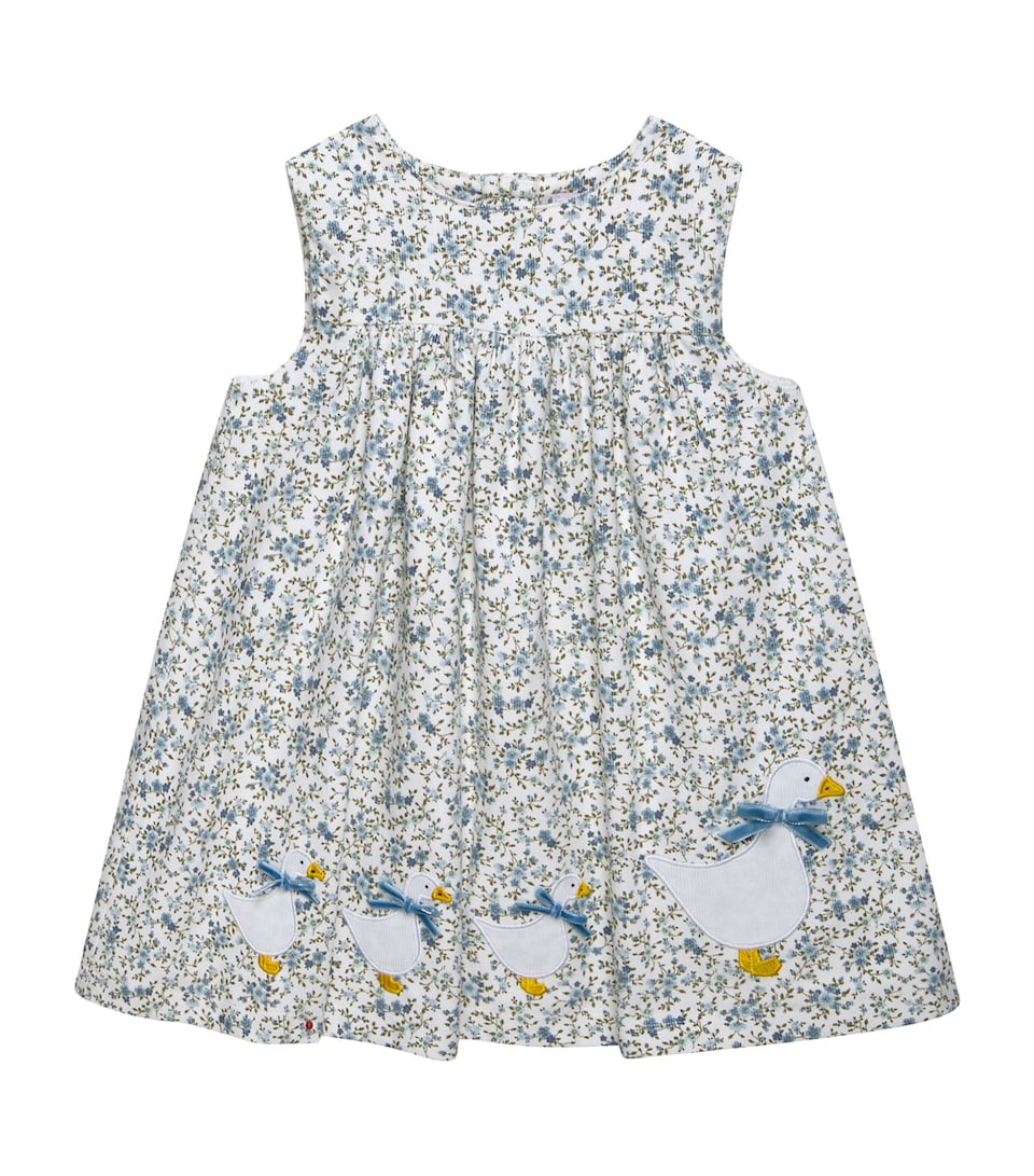Trotters Cotton Floral Duck Pinafore Dress (0-24 Months) Blue