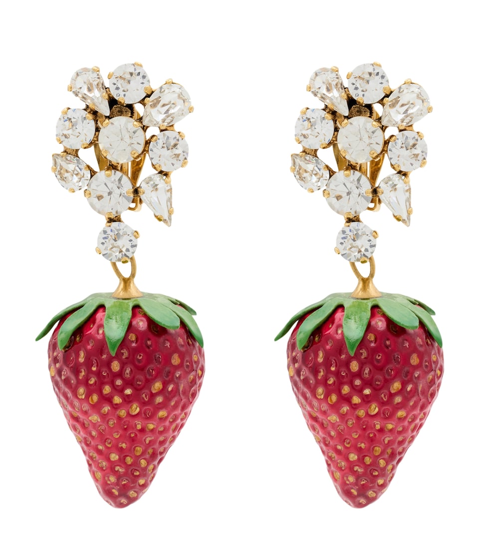 Crystal Strawberry Clip-On Earrings