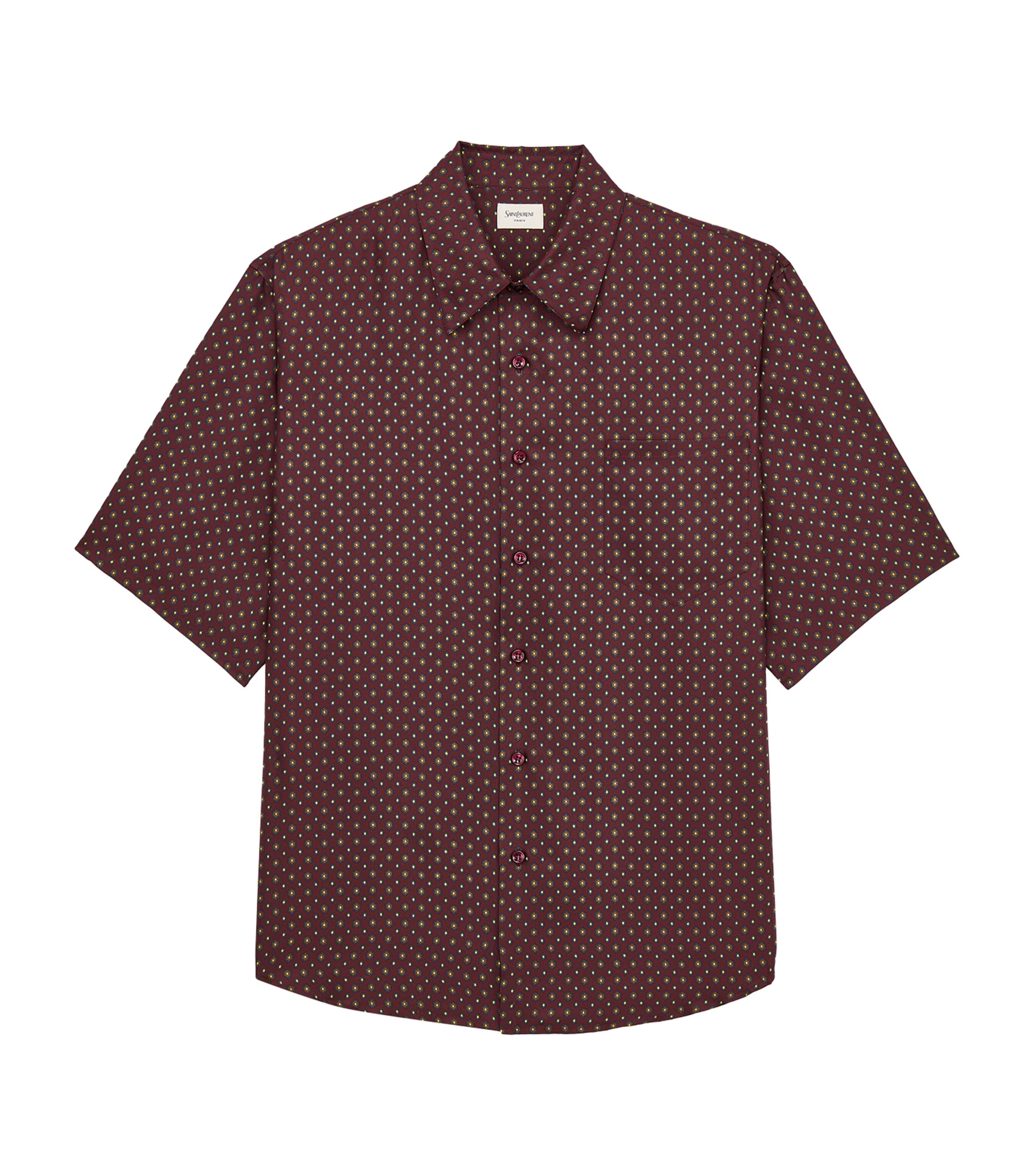 Saint Laurent Mens Silk Hexagonal-Pattern Shirt