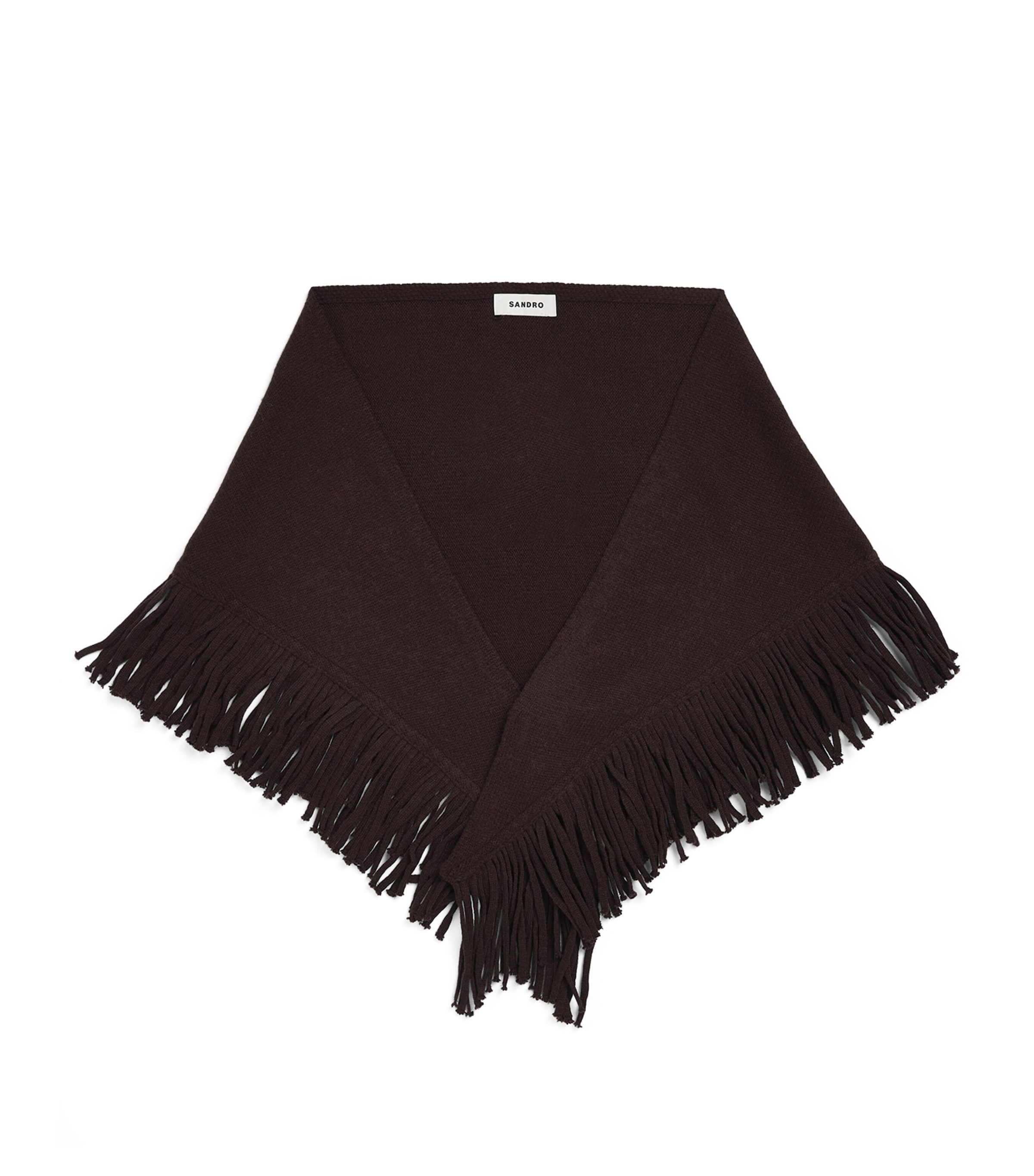 Sandro Paris Wool-Cashmere Fringe Scarf Brown