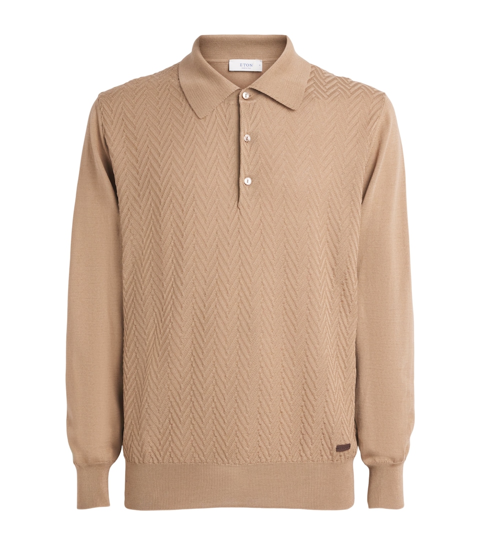 Eton Mens Cotton Chevron-Knit Polo Sweater Beige