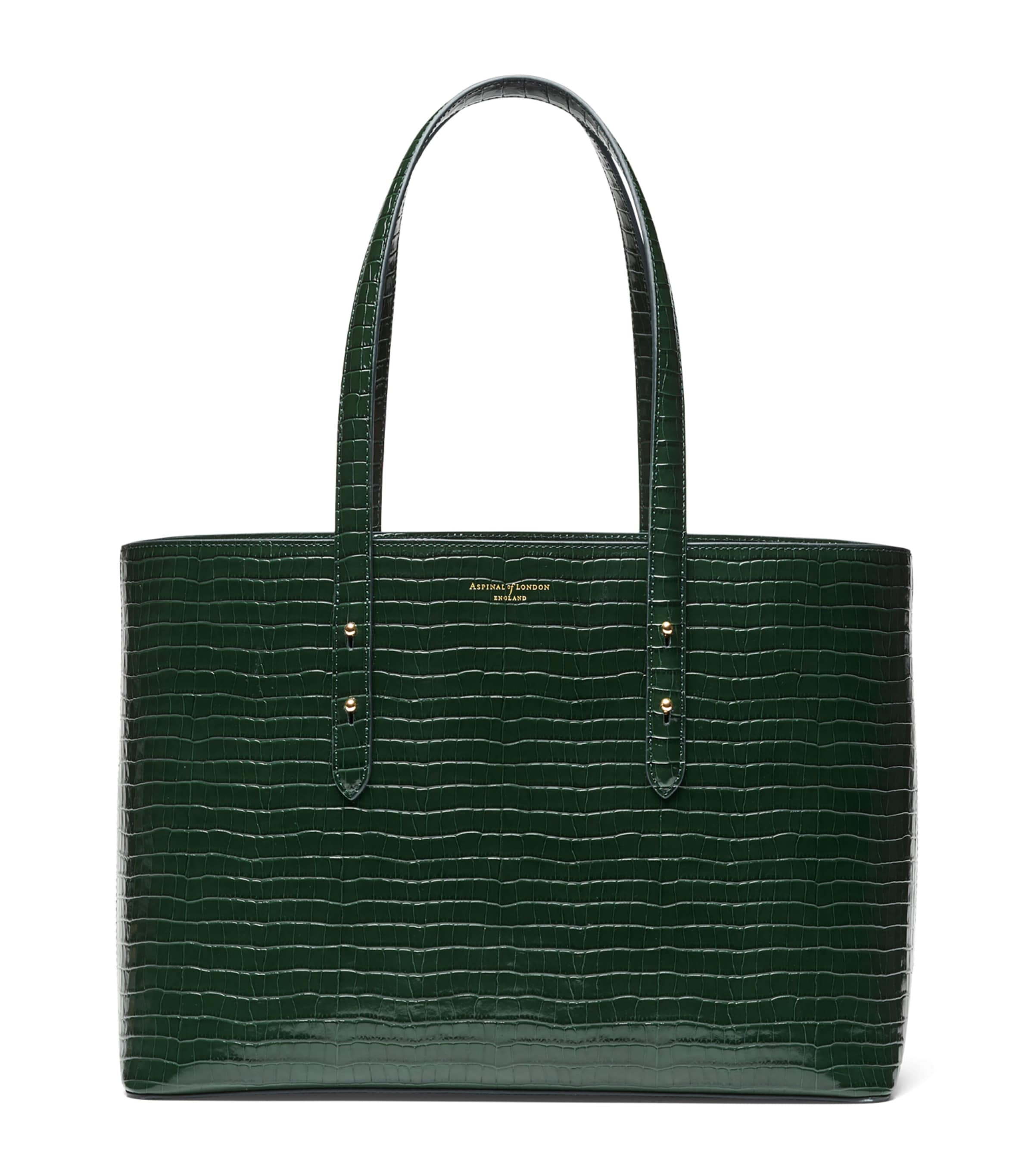 Aspinal Of London Leather Croc-Embossed Regent Tote Bag Evergreen