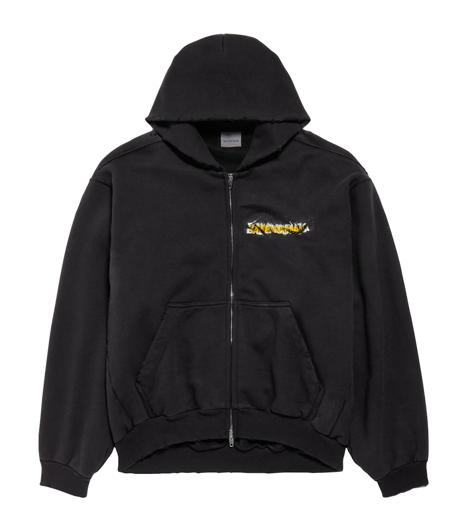 Balenciaga Womens Cotton Spray Logo Zip-Up Hoodie