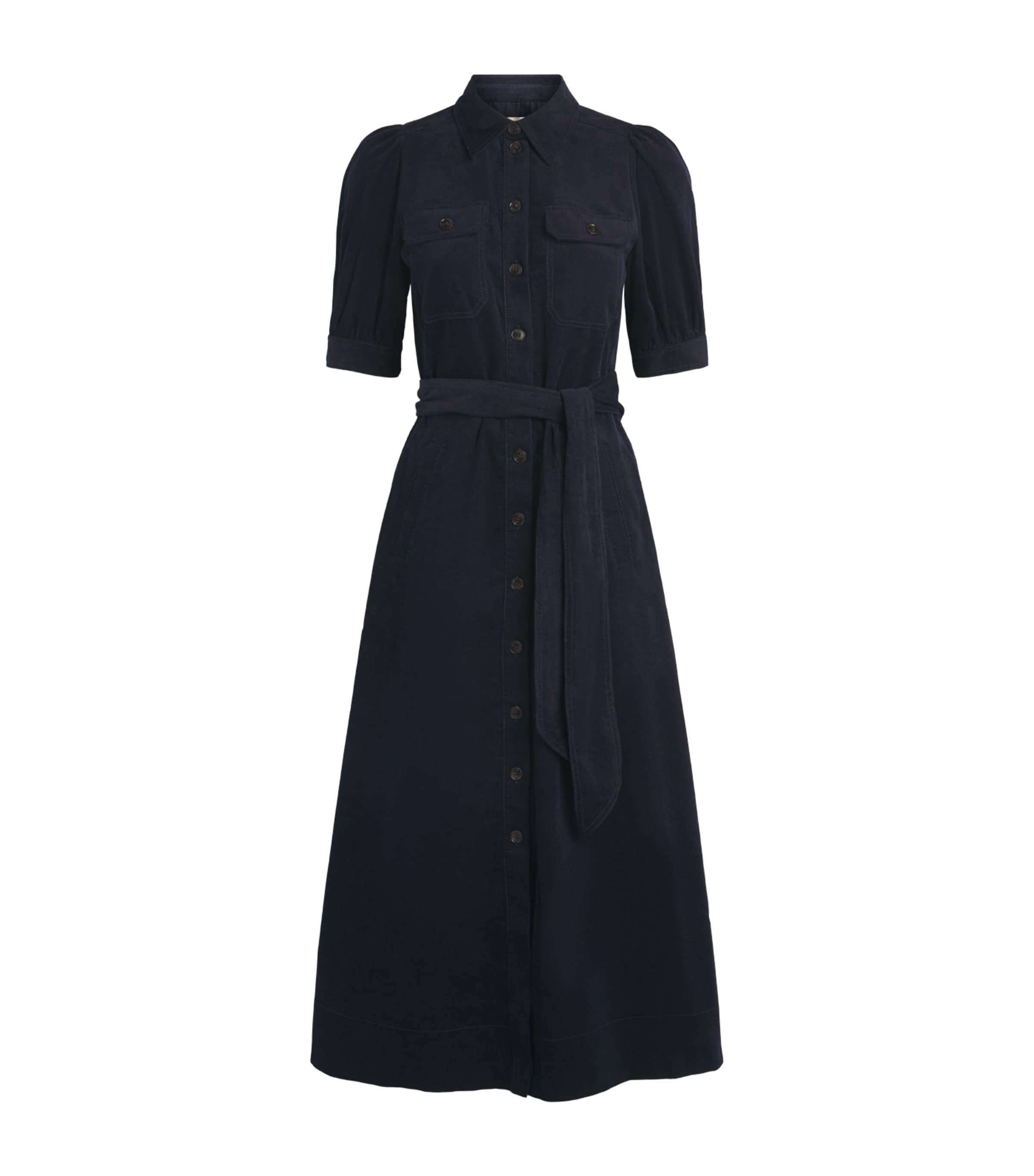 ME+EM Womens Cotton Corduroy Midi Shirt Dress Navy