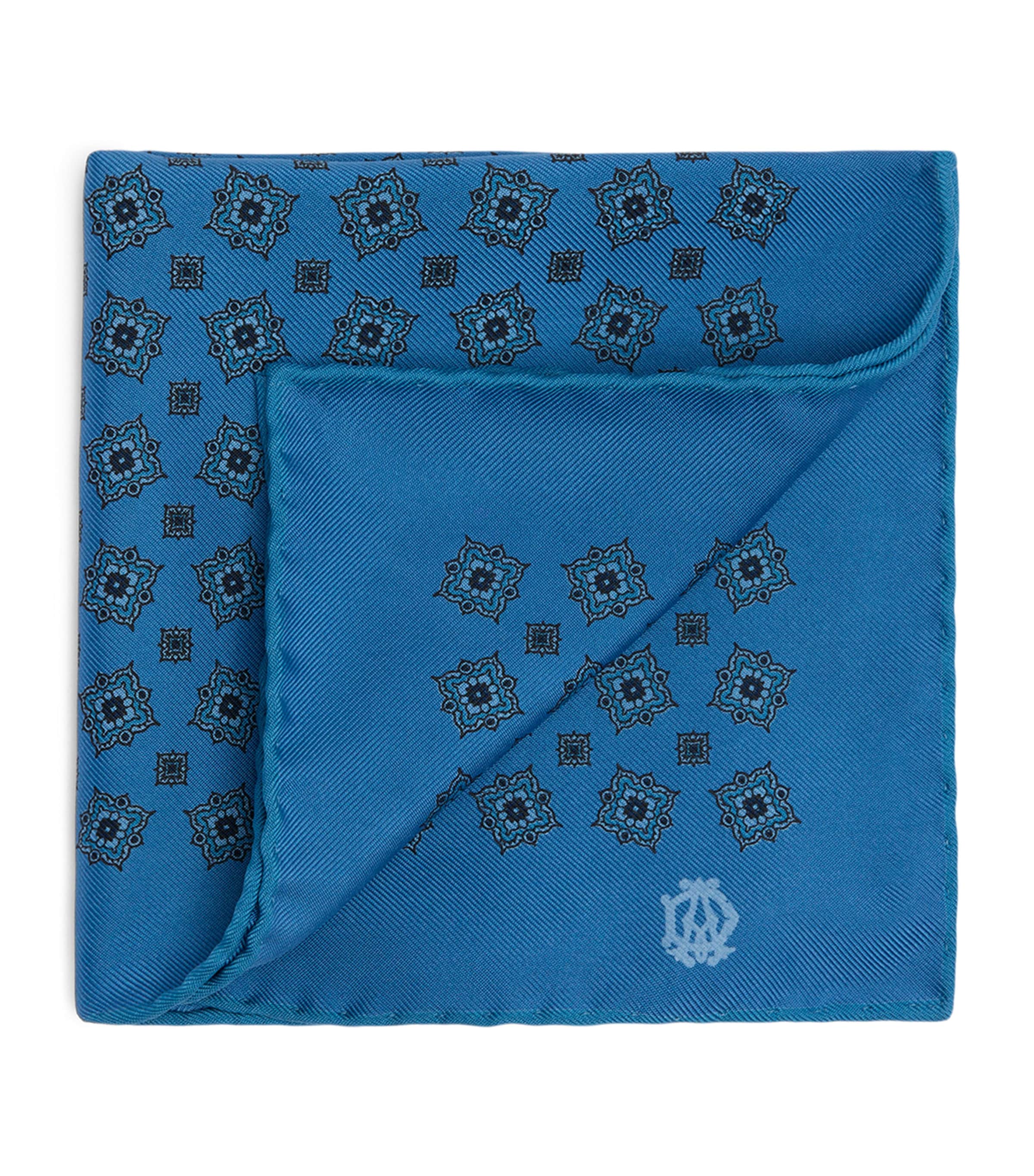 Dunhill Mulberry Silk Pocket Square Indigo