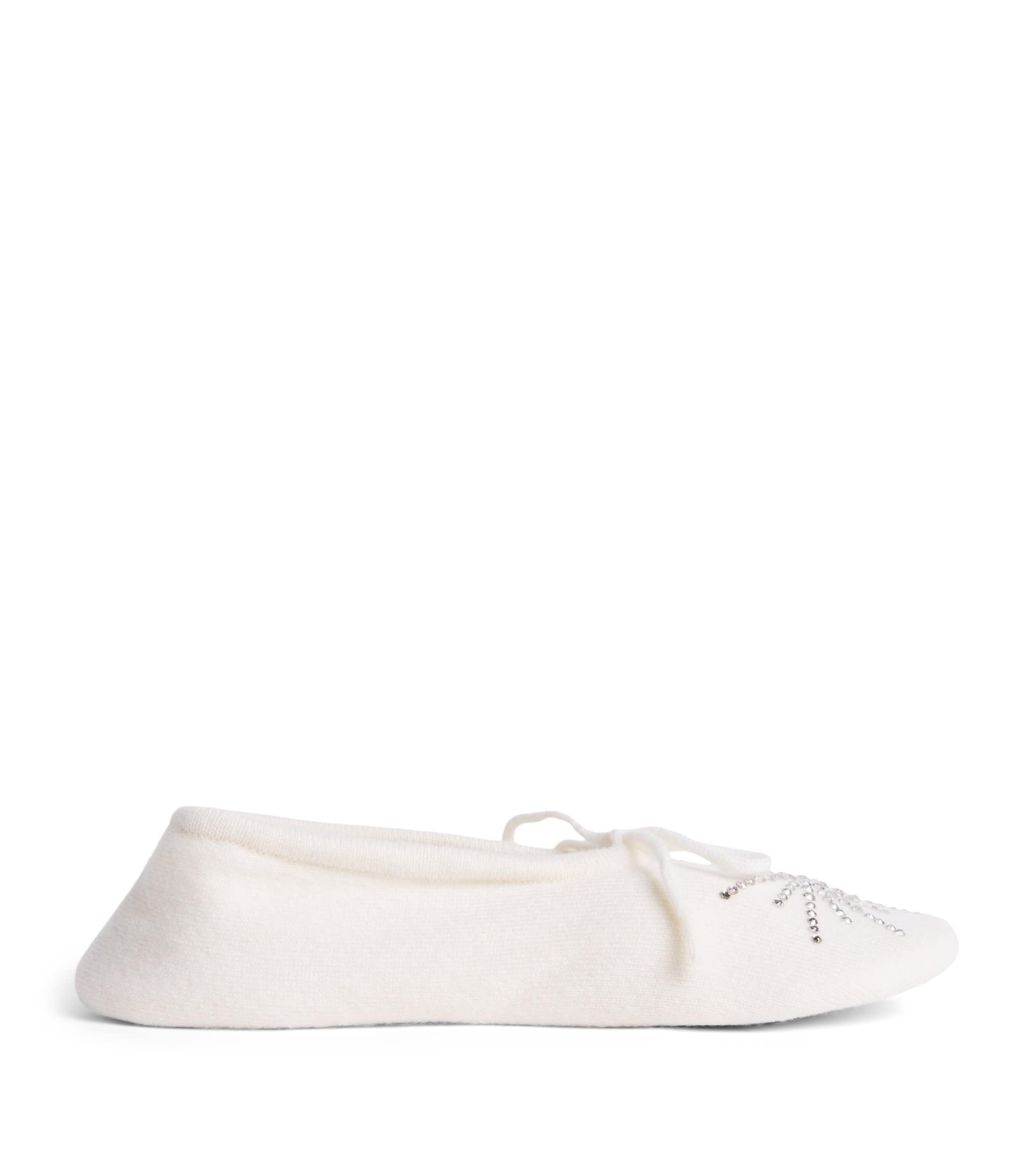 William Sharp Cashmere Crystal-Embellished Dolly Slippers Winter White