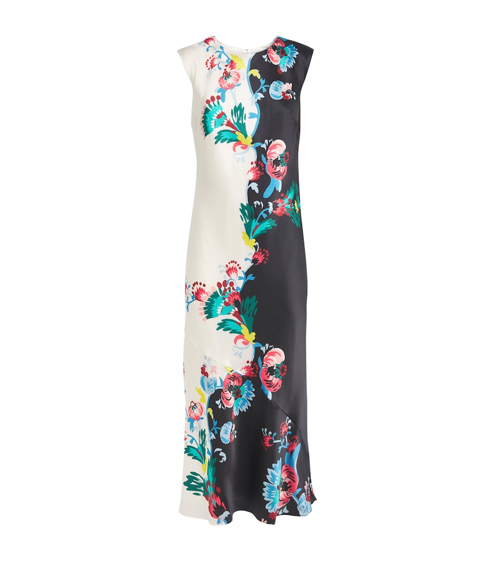 Saloni Womens Silk Floral Olympia Midi Dress Sffr Ormtl Plmt