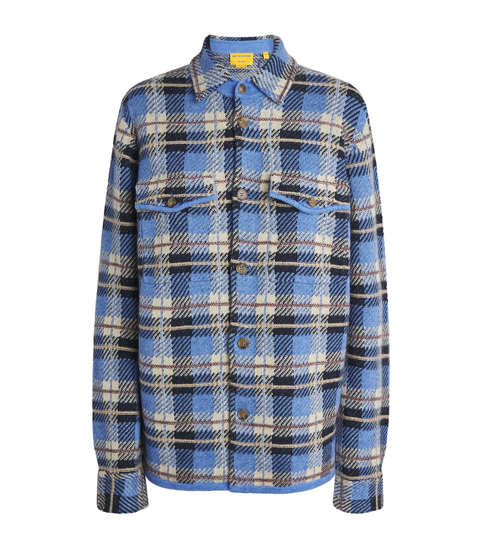 Guest In Residence Womens Cashmere Plaid Work Shirt Delft Blue Combo