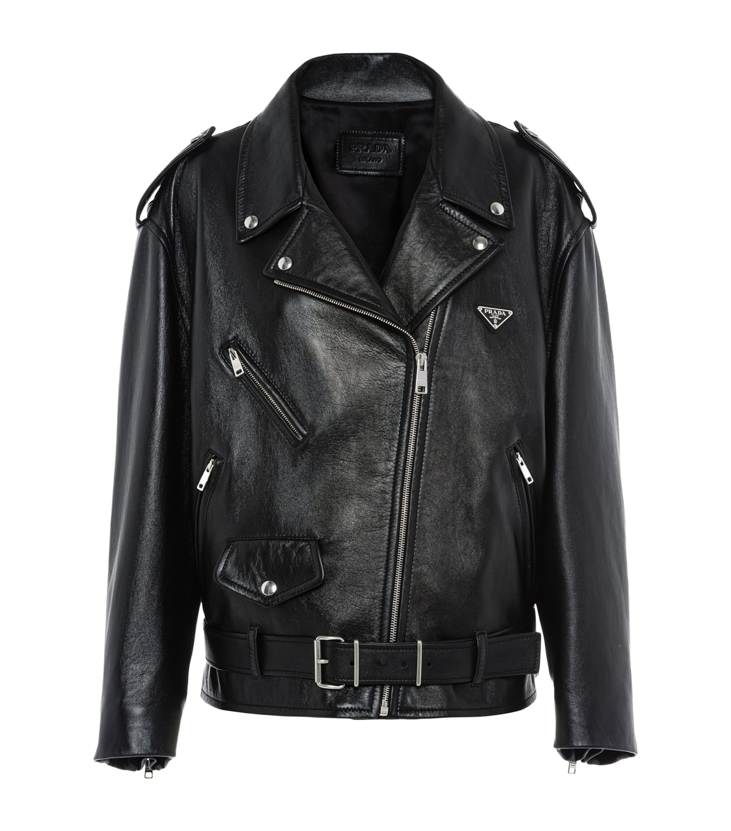 ジャケット Alaia Black leather biker jacket with hood 27807464_57485958_600.jpg