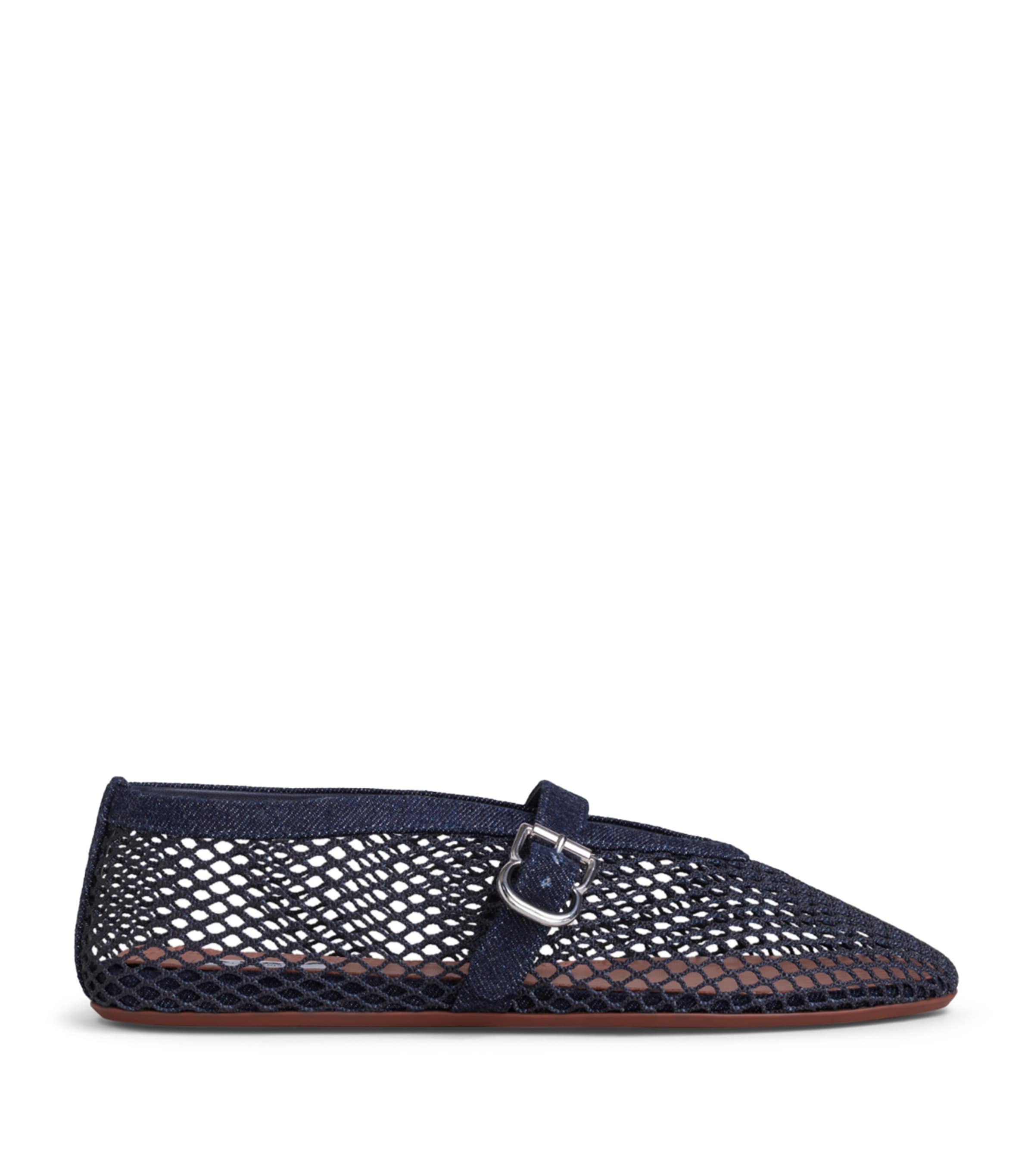 Alaïa Denim Fishnet Ballet Flats Denim Blue