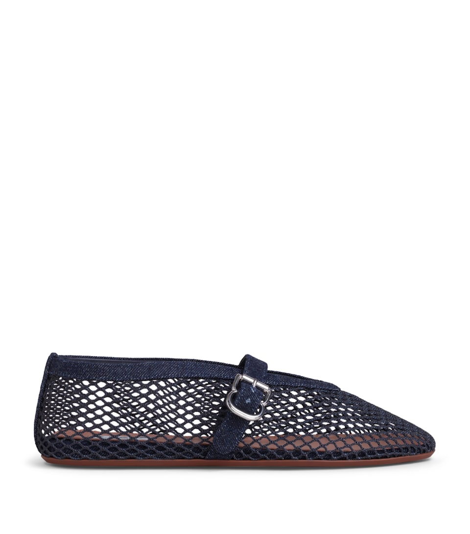Alaïa Denim Fishnet Ballet Flats Denim Blue