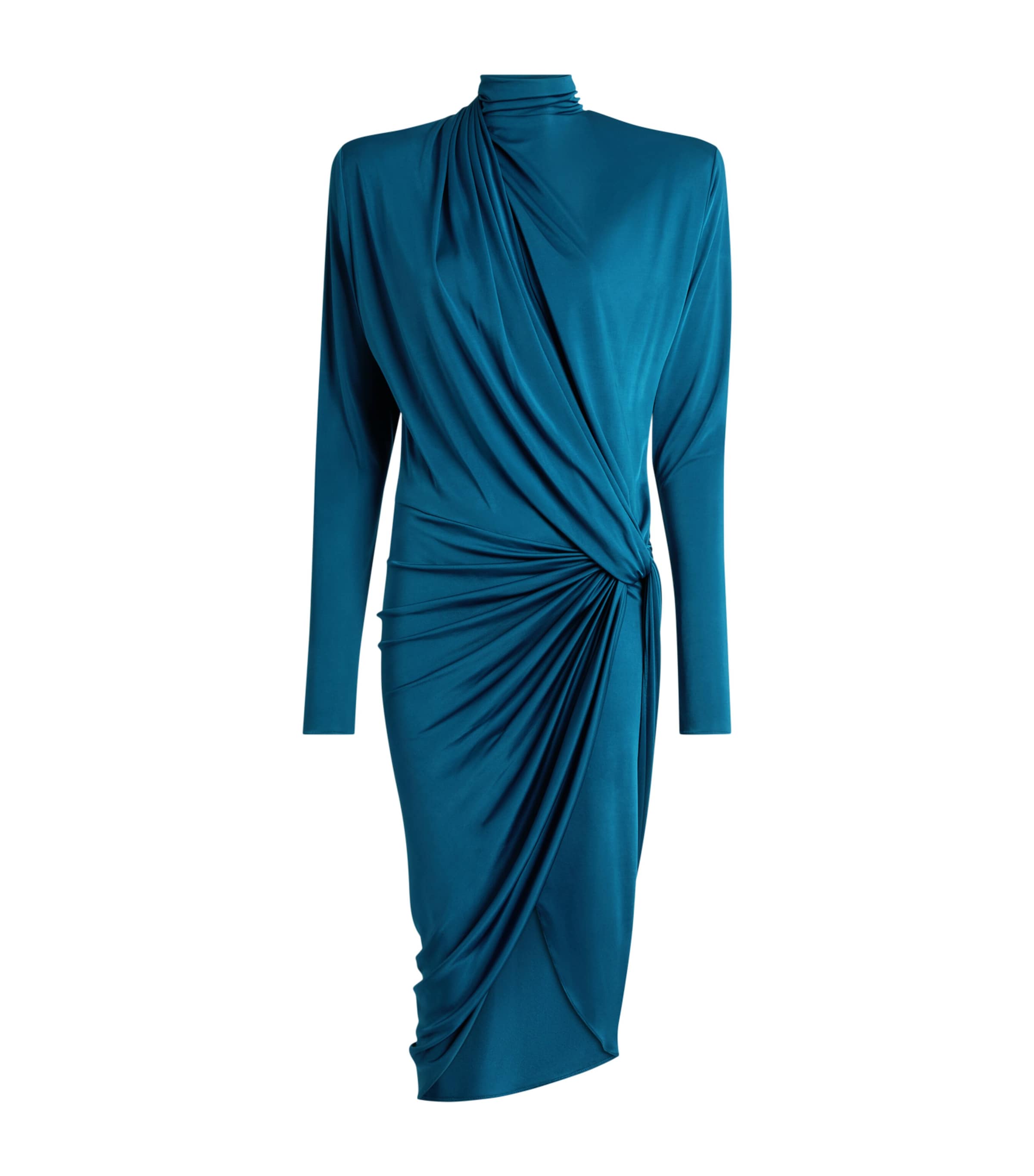 Balmain Womens Draped Long-Sleeve Midi Dress Blue Malachite