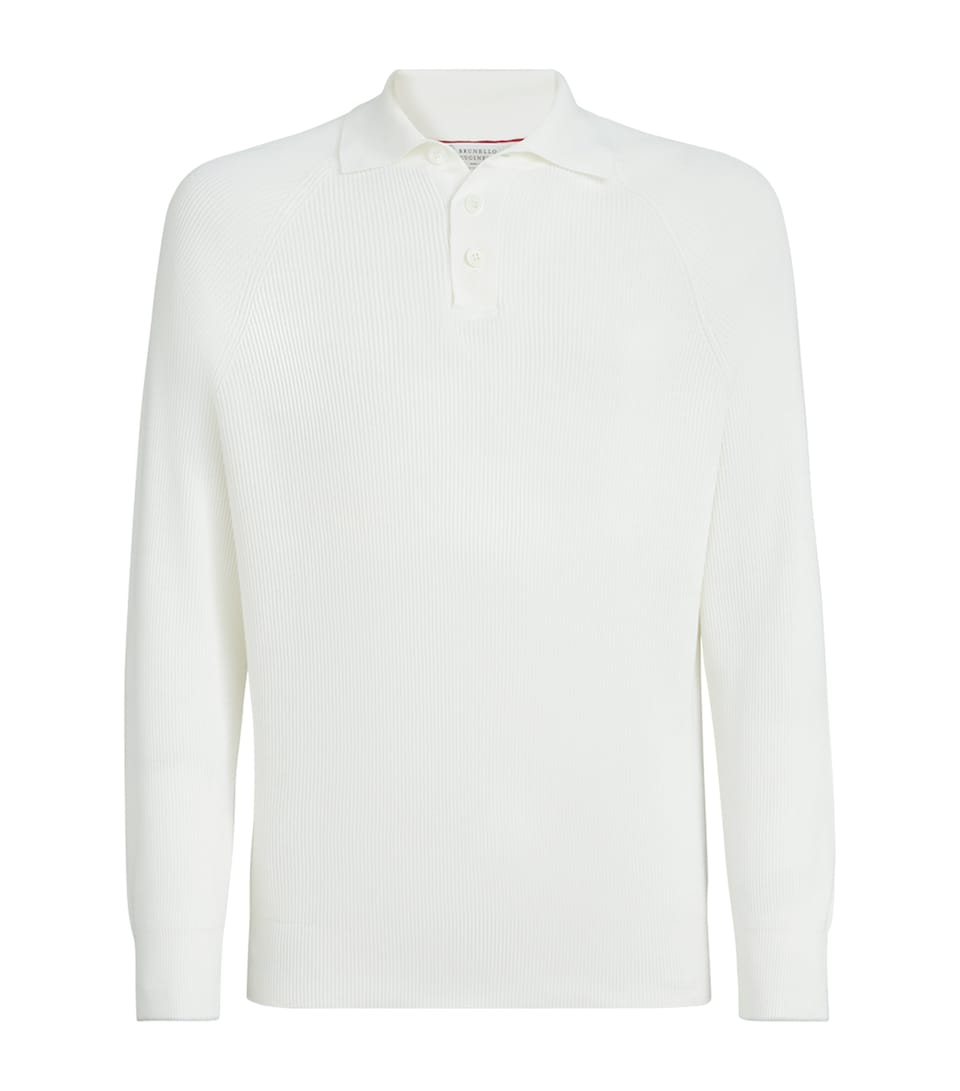 Brunello Cucinelli Mens Cotton Ribbed Polo Sweater