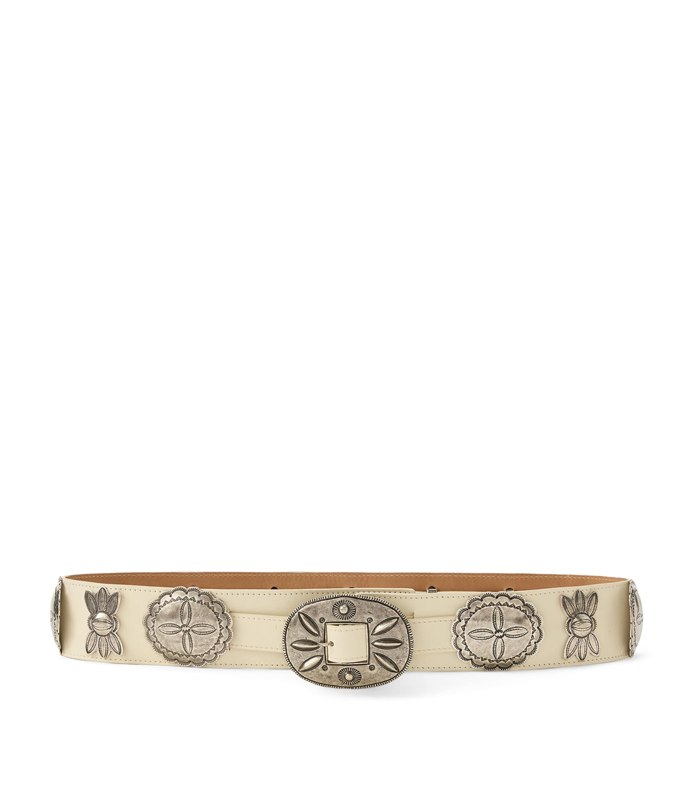 Ralph Lauren Leather Vachetta Concho Belt Lux Cream