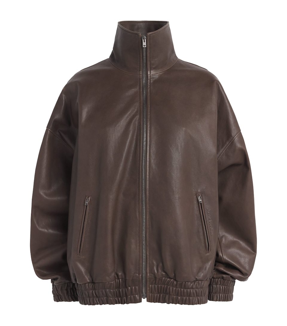 Acne Studios Womens Leather Bomber Jacket Adm Dark Brown