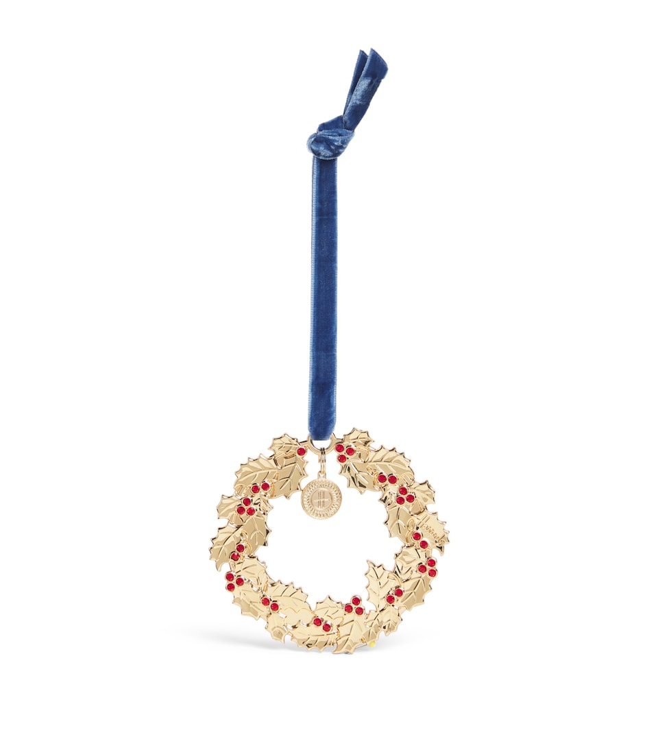 Harrods Metal Holly Wreath Tree Decoration Gold