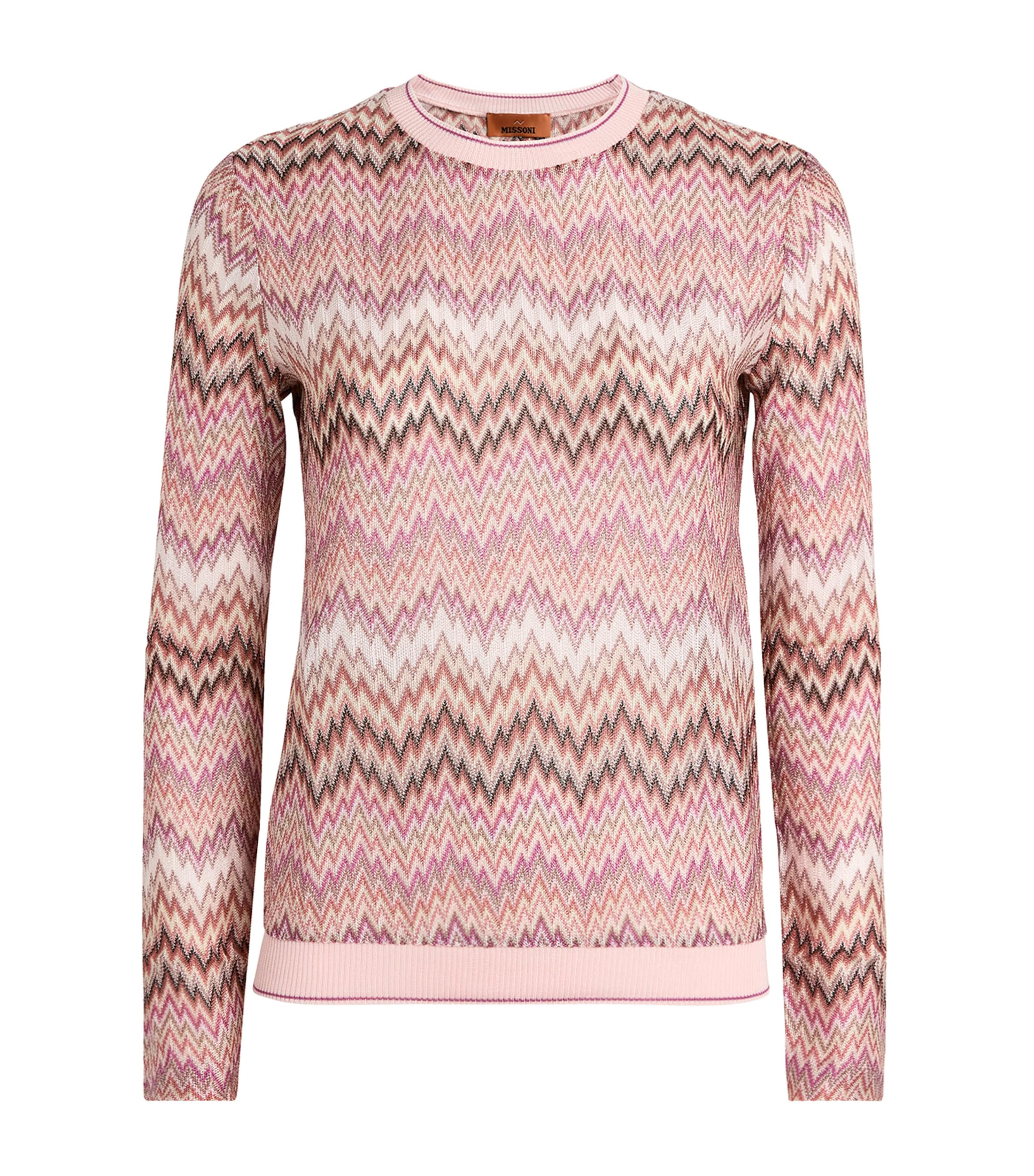 Missoni Womens Zigzag Crew-Neck Sweater Pink White