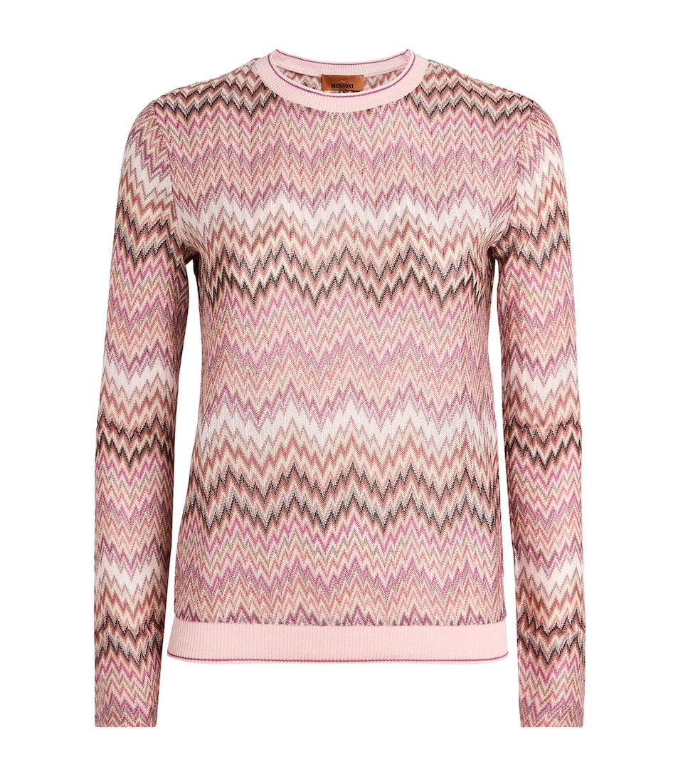 Missoni Womens Zigzag Crew-Neck Sweater Pink White