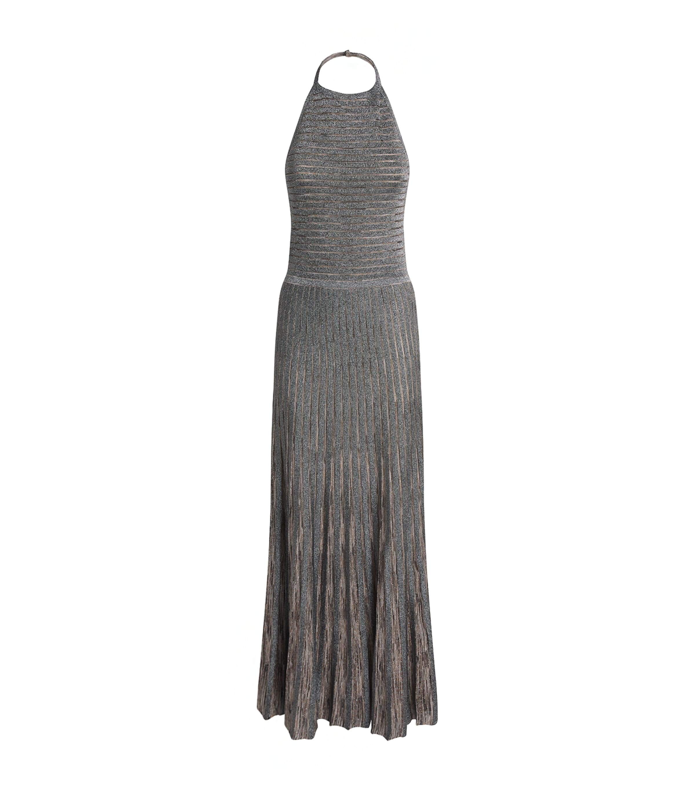 Missoni Womens Lamé Open-Back Maxi Dress Beige Tones