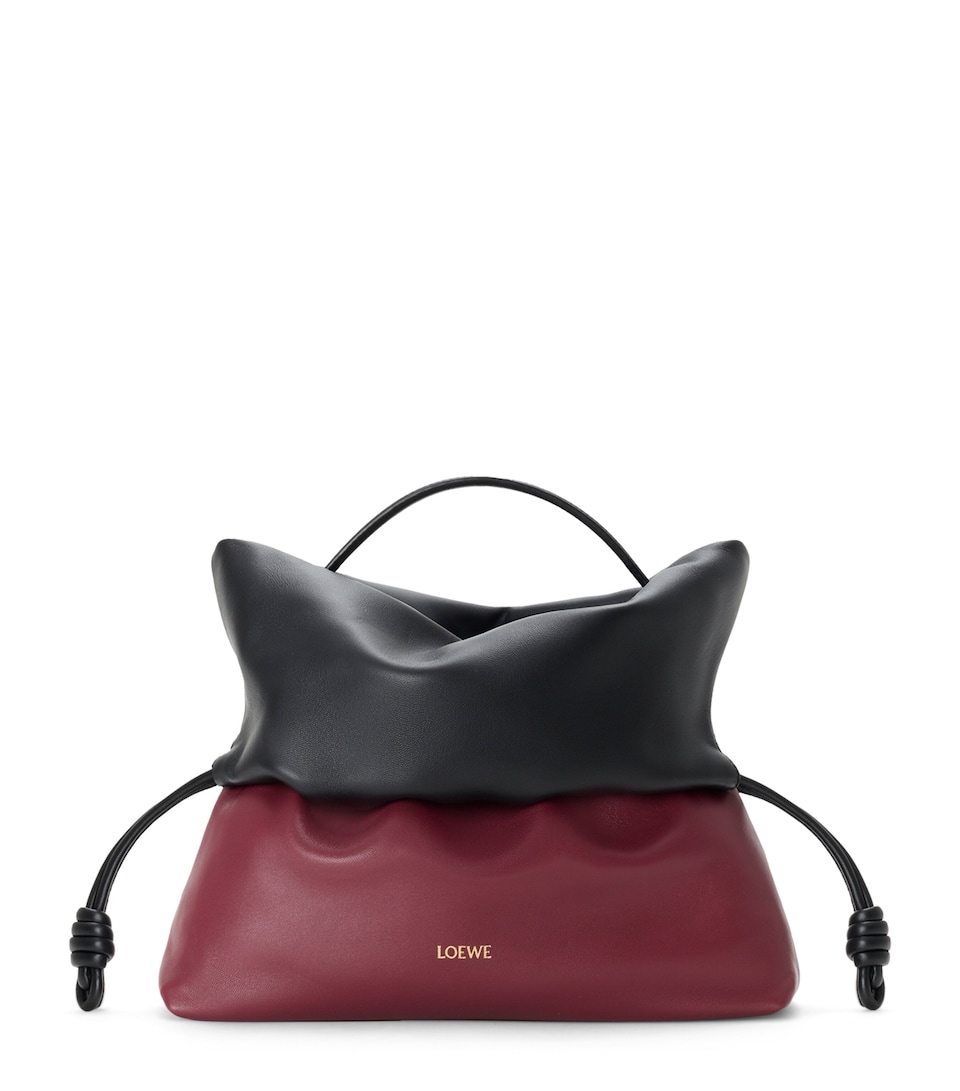 LOEWE Leather Flamenco Rolled Top-Handle Bag Black/copper Red