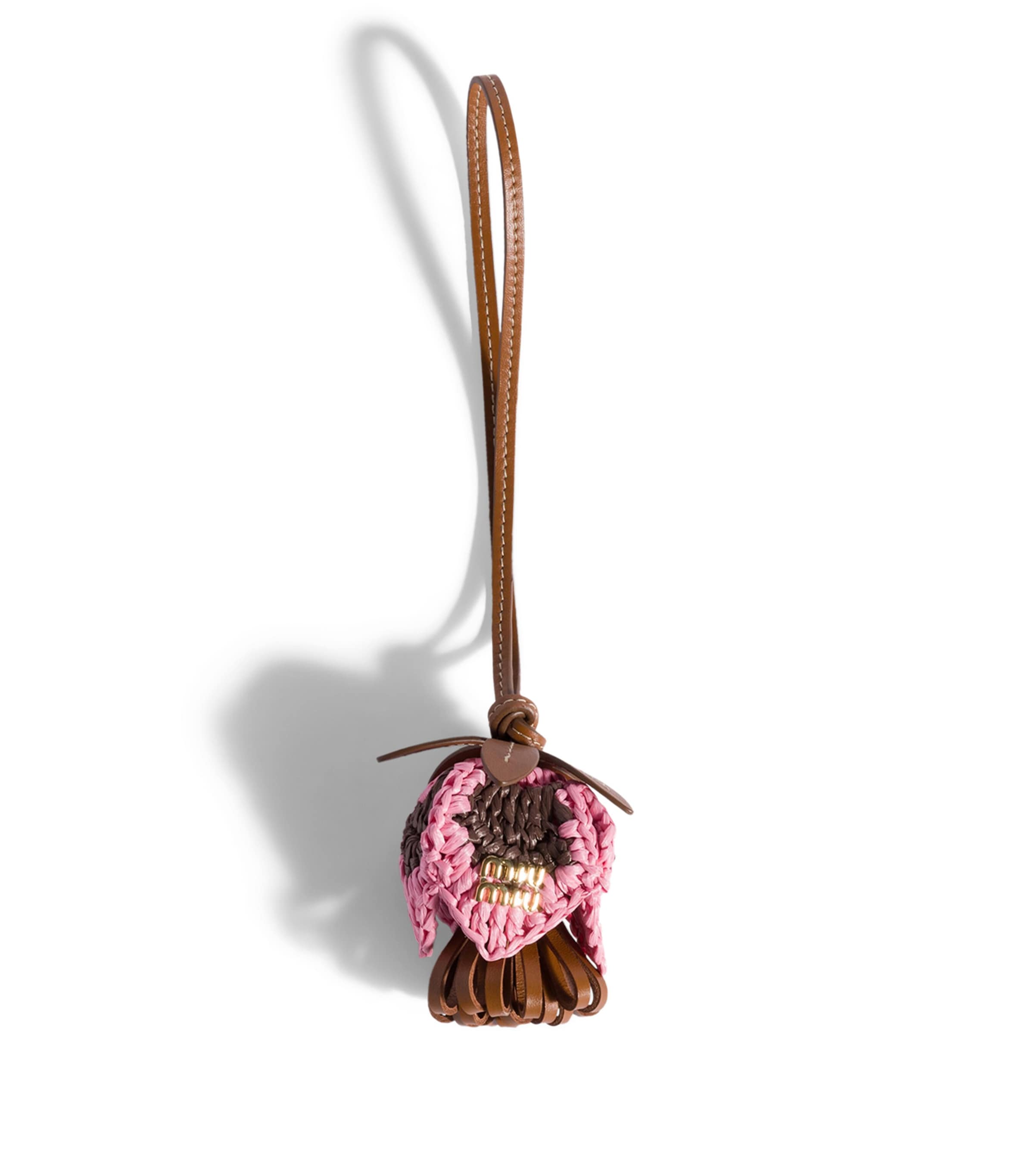 Miu Miu Leather-Yarn Woven Keyring Brown
