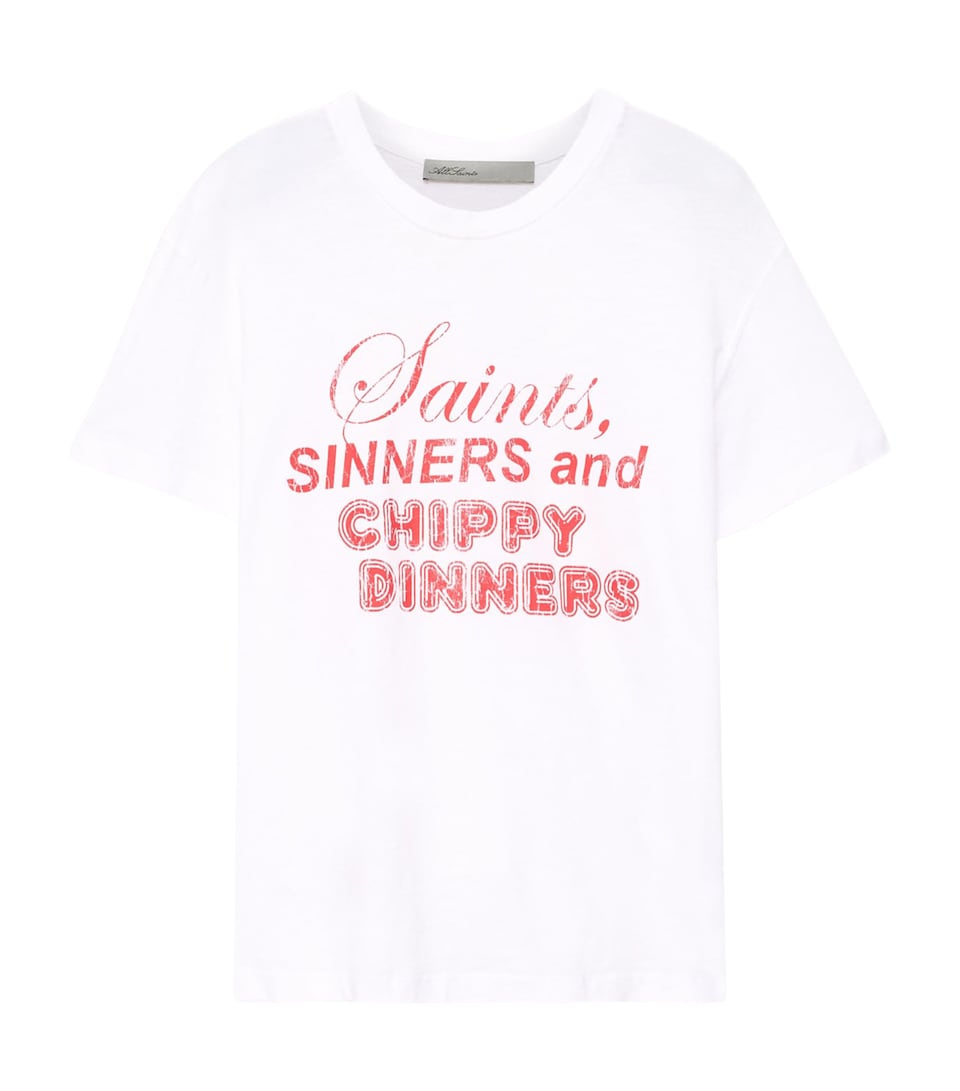 AllSaints Womens Cotton Chippy Addi T-Shirt Optic White