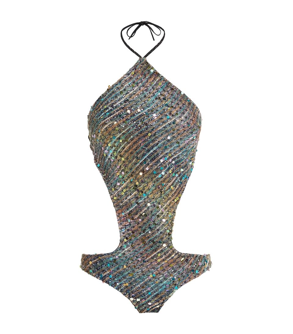Missoni Womens Sequinned Cut-Out Halterneck Swimsuit Smsnt Mlt Brn/blu/wh