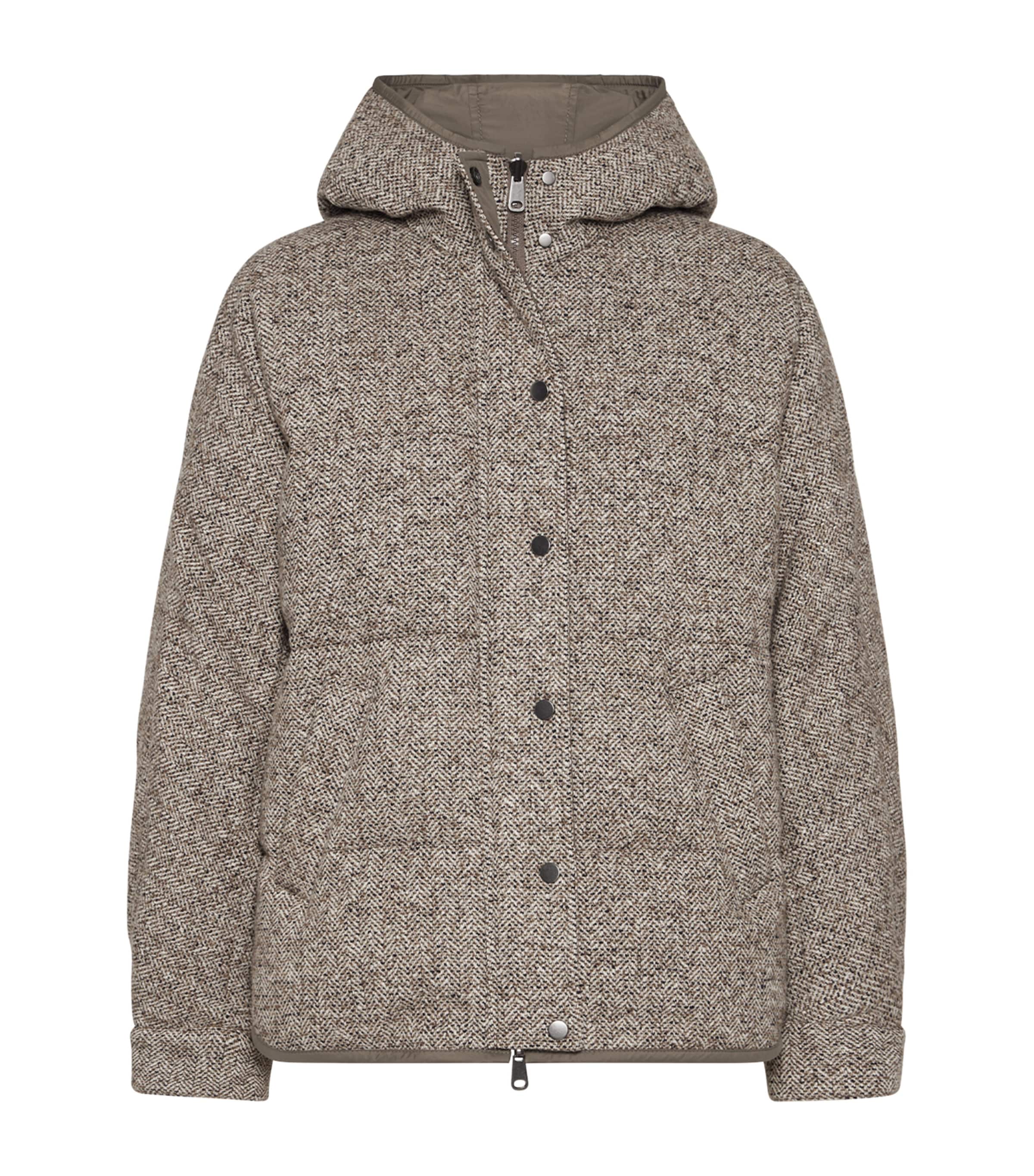 Down-Wool-Silk-Blend Hooded Jacket