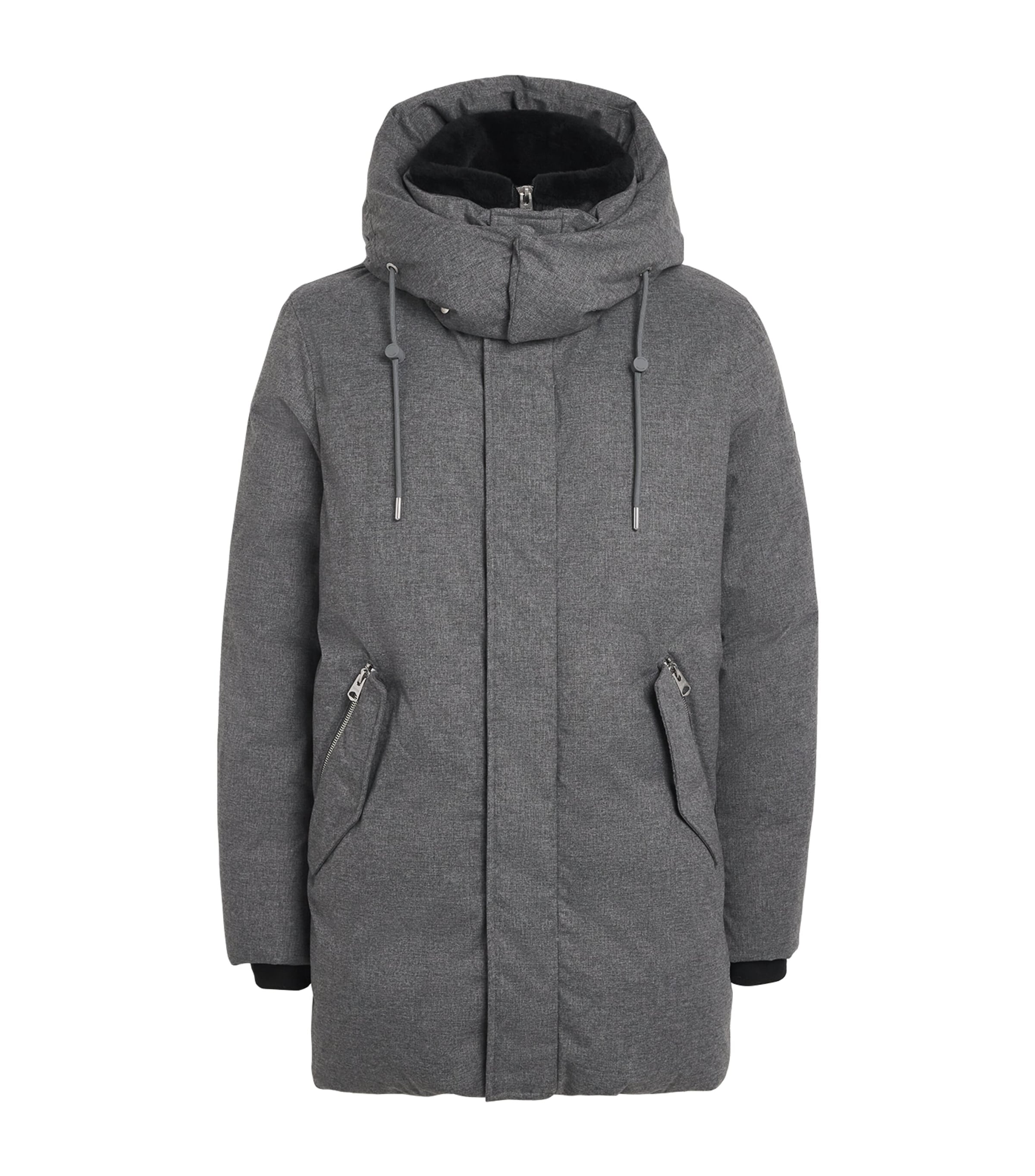 Mackage Mens Down Shearling Hooded Parka Coat Grey Mix