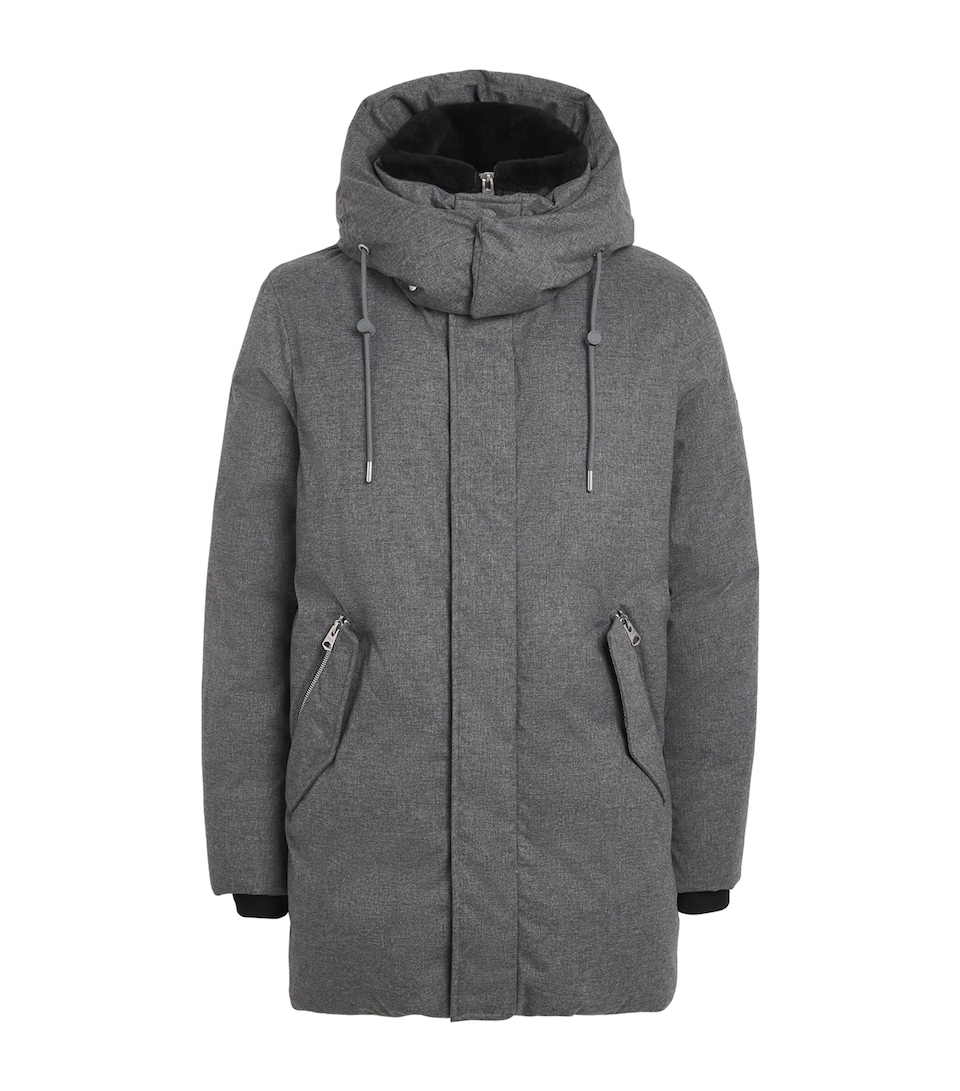 Mackage Mens Down Shearling Hooded Parka Coat Grey Mix