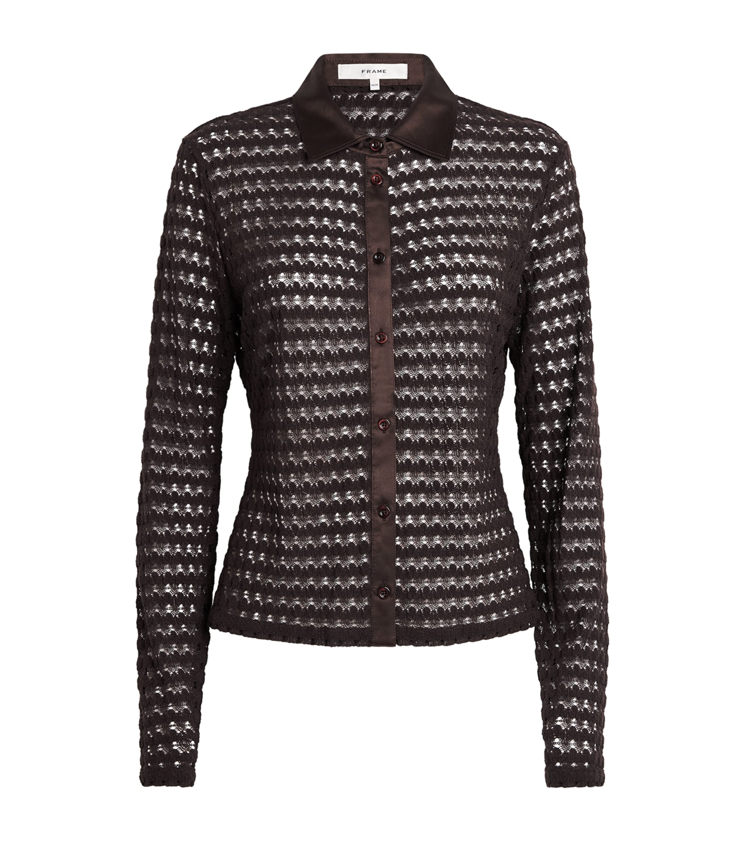 FRAME Womens Satin-Collar Bubble-Stitch Shirt Chestnut